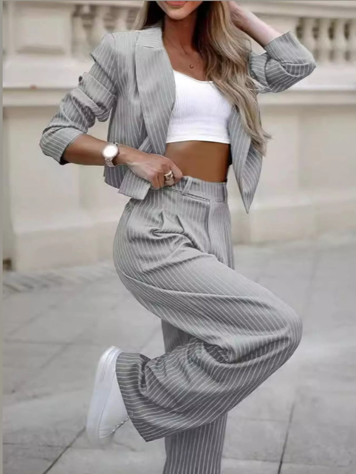 and Wide-Leg Pants Two-Piece Set — front view