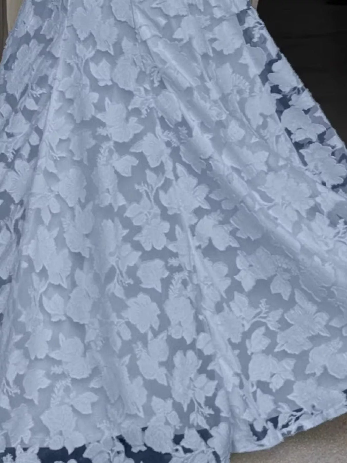 Light blue backless lace maxi dress, detail view