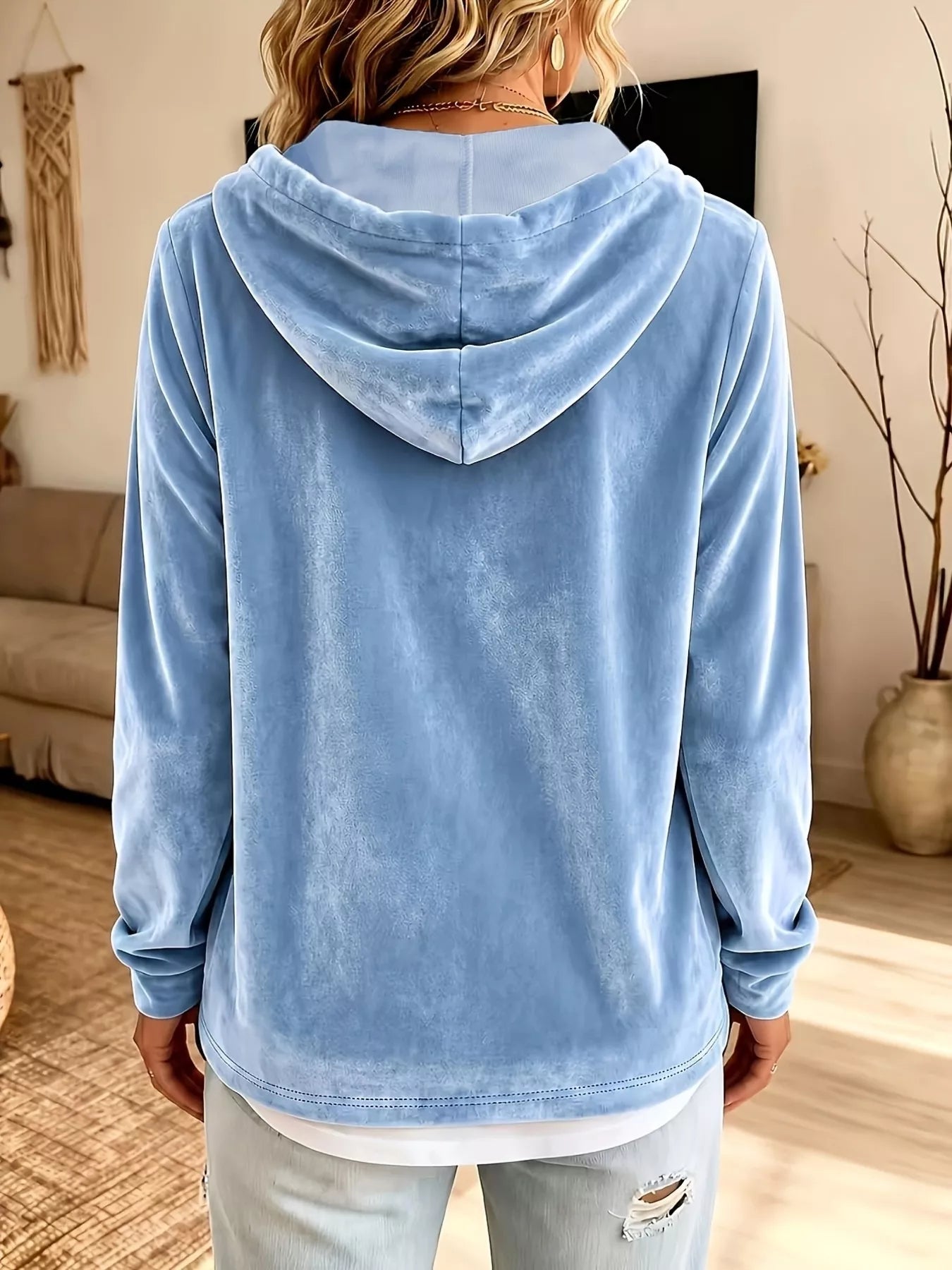 Trendsi Full Size Drawstring Velvet Long Sleeve Hoodie Plus Size -