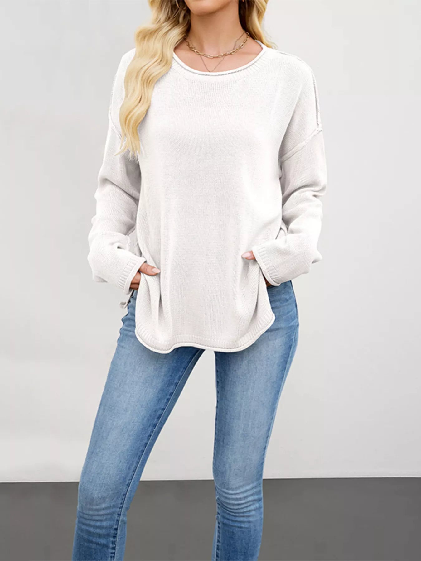 Trendsi Casual Loose-Fit Crew Neck Sweater -