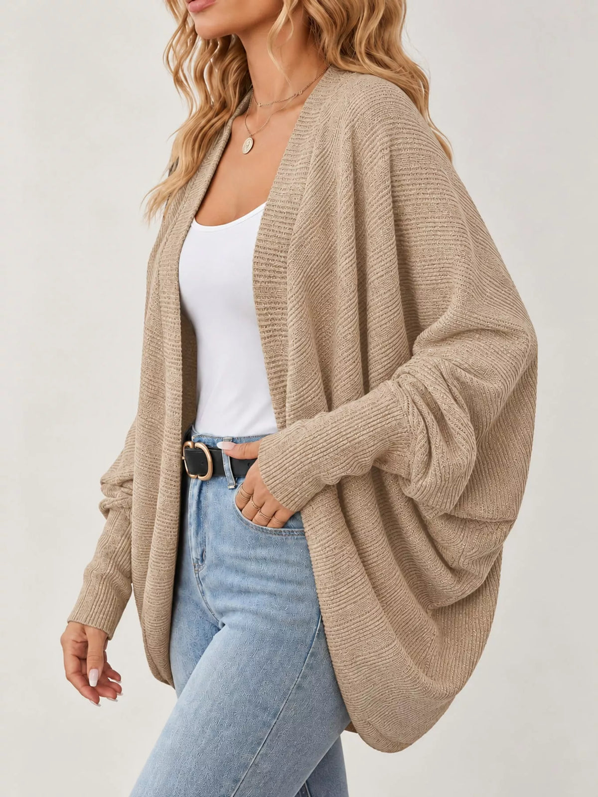Apricot open-front batwing sleeve cardigan