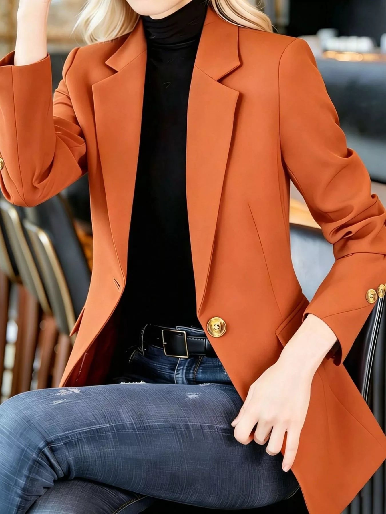 Trendsi Full Size One Button Lapel Collar Blazer Plus Size -