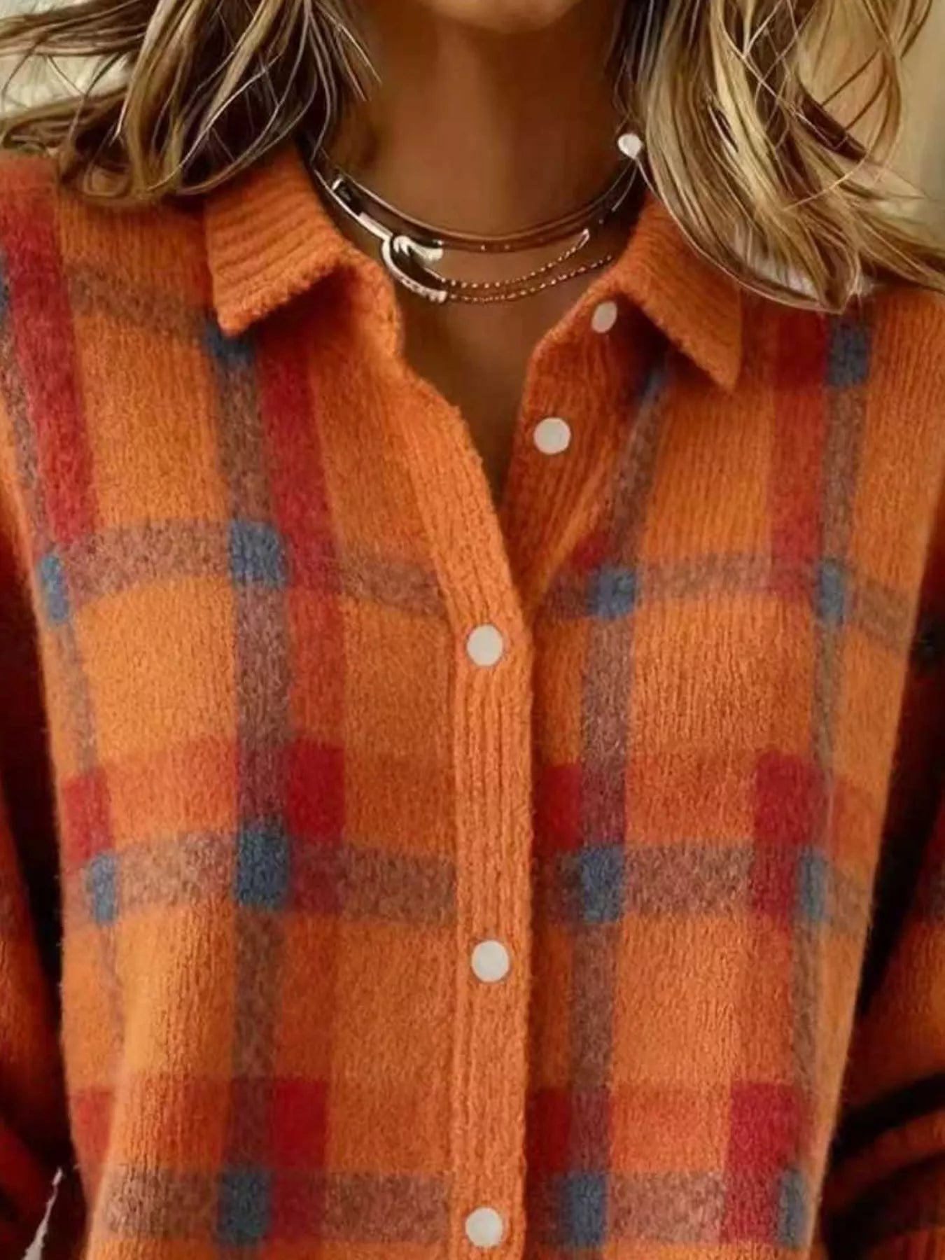 Trendsi Full Size Plaid Button-Down Knit Cardigan Plus Size -