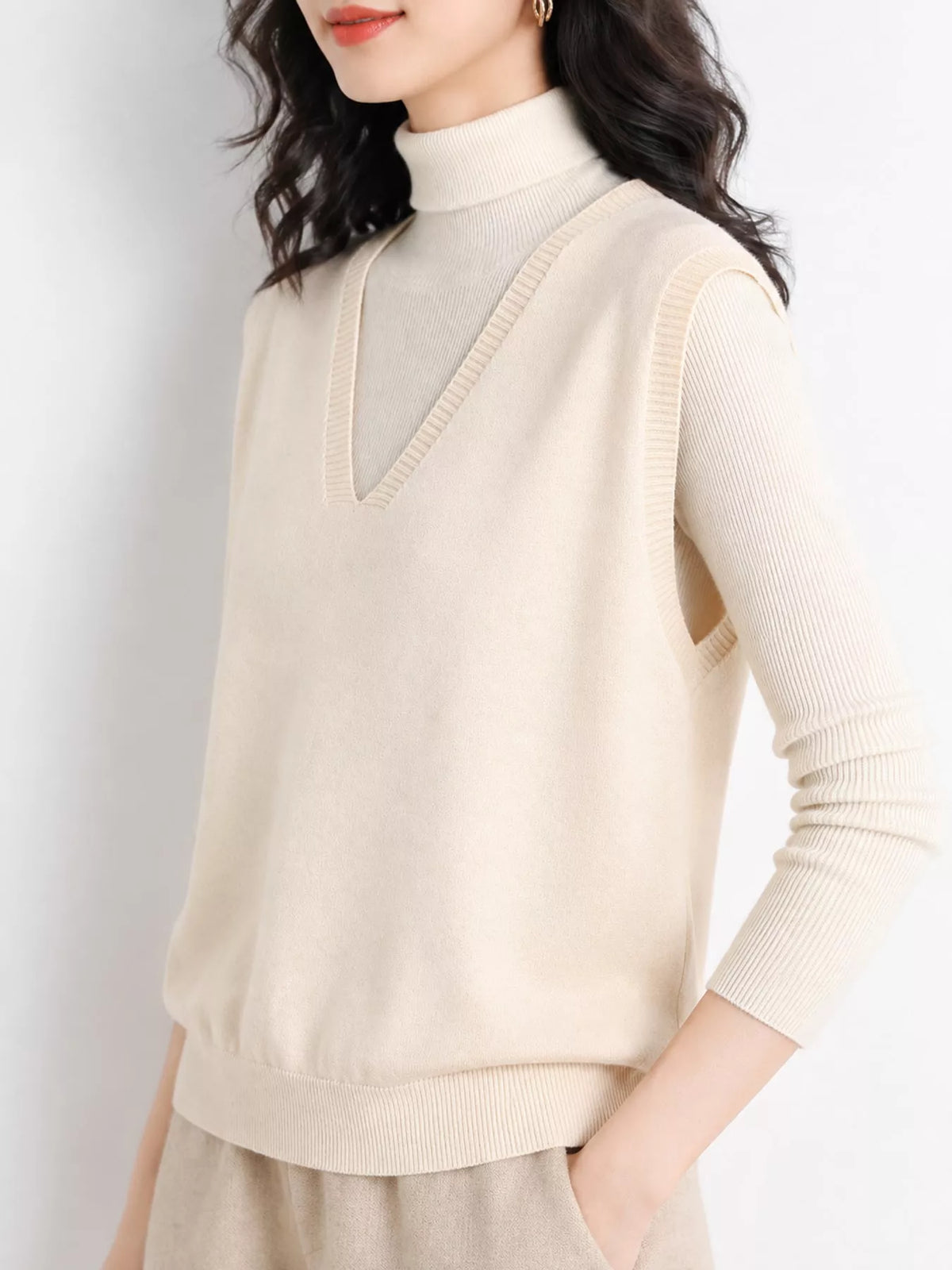 V-Neck Knit Sweater Vest — side view