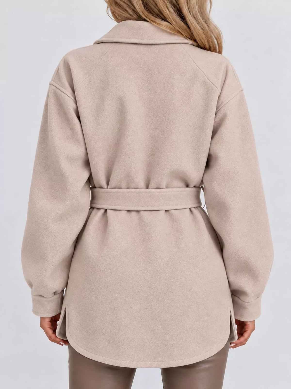 Belted Button-Down Shirt Jacket — back view