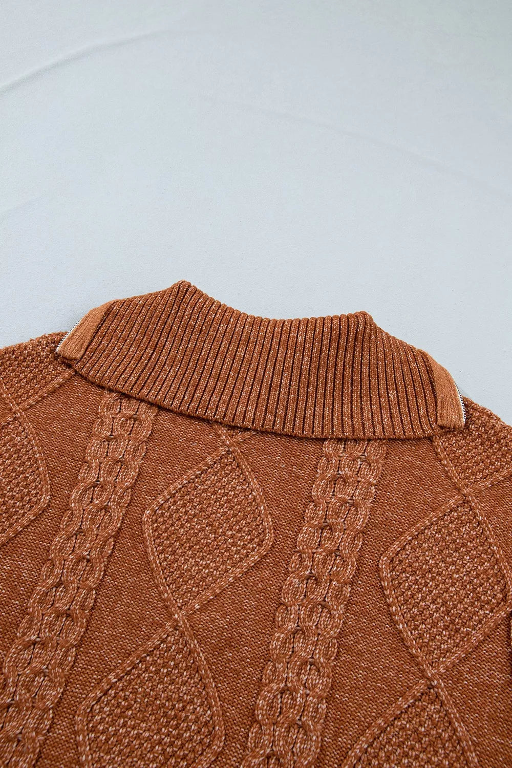 Trendsi Zip-Up Cable Knit Drop Shoulder Sweater Dress -