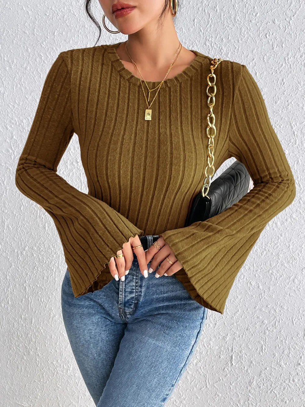 Trendsi Honey Round Neck Flare Sleeve T-Shirt -