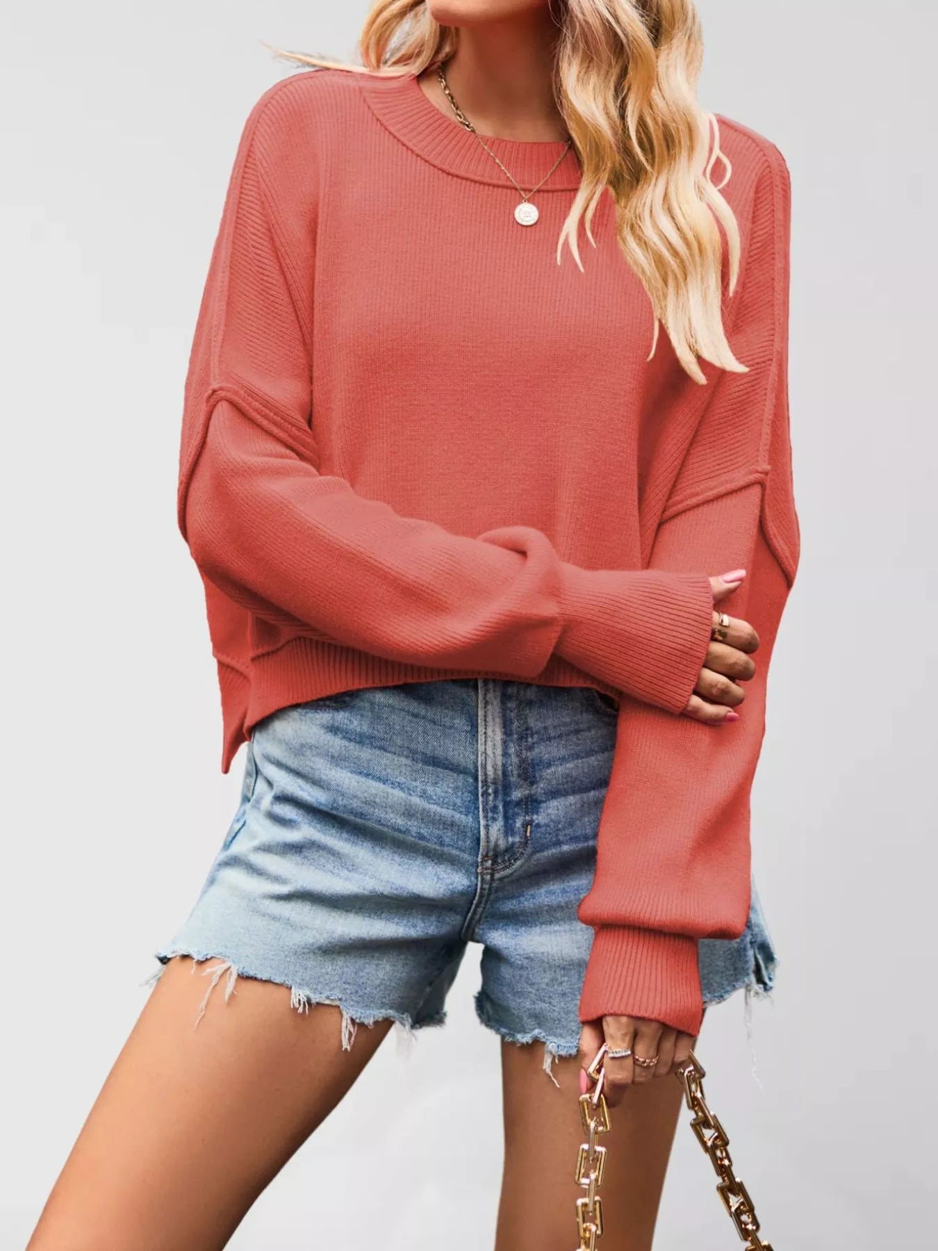 Trendsi Crew Neck Dropped Shoulder Sweater -