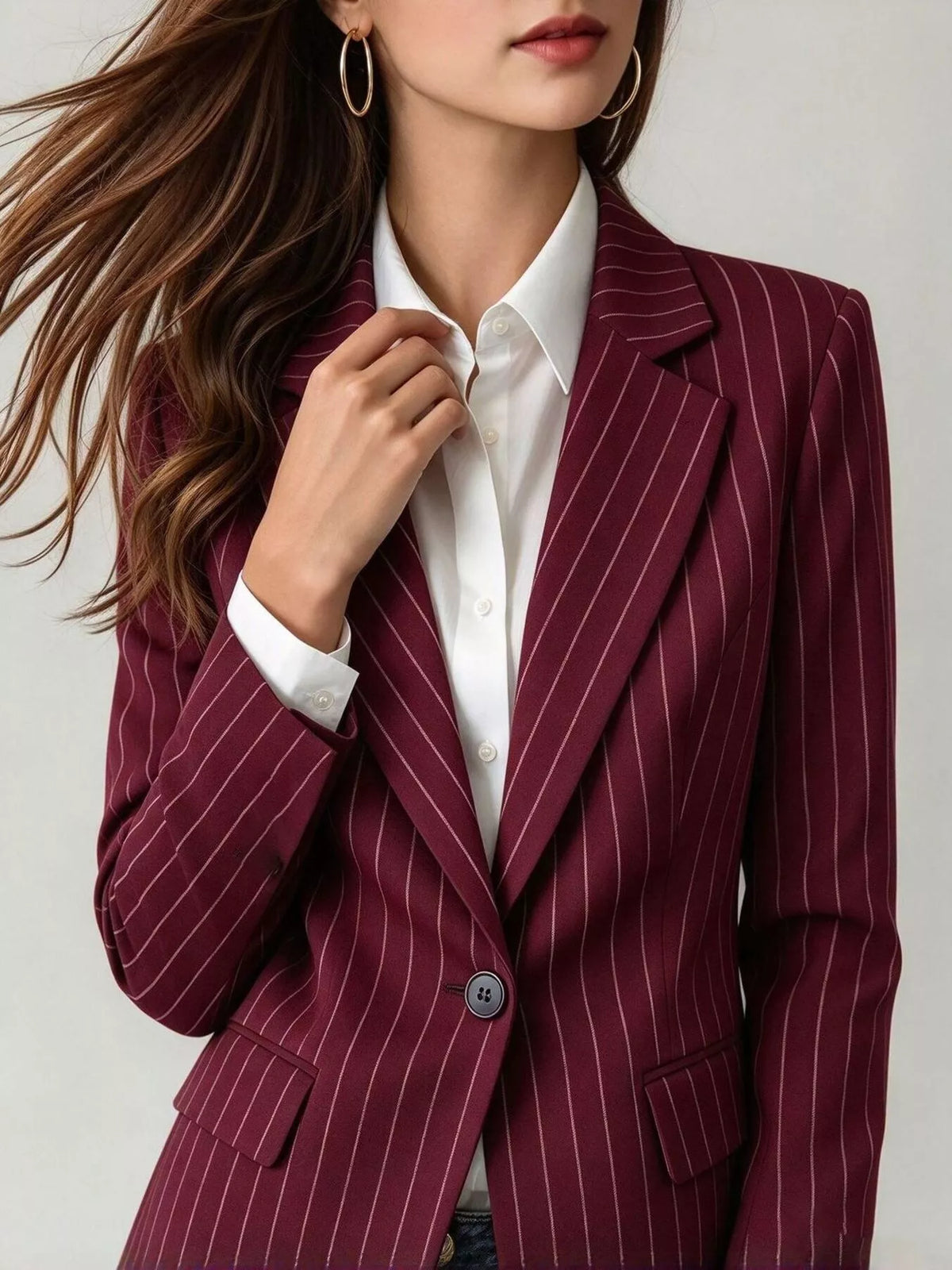 Burgundy lapel collar one button blazer