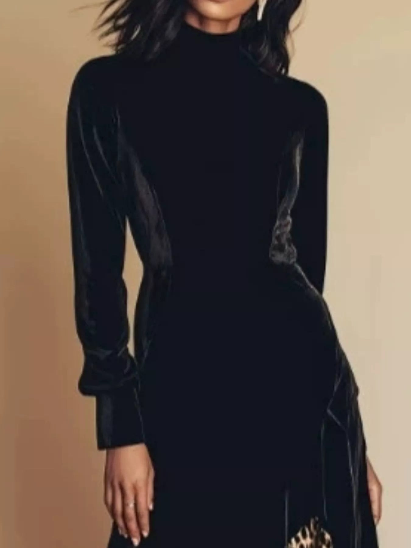 Leopard ruffle-hem mock-neck dress