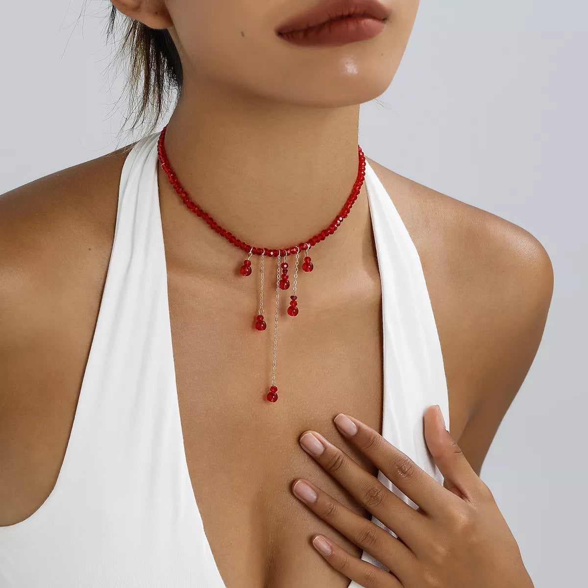 Trendsi Gothic Beaded Tassel Necklace -