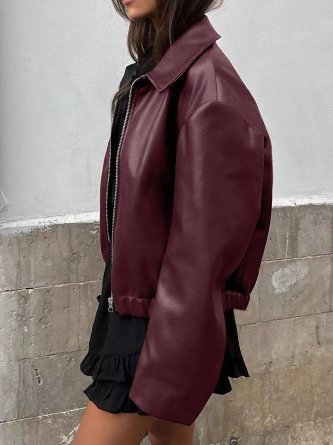 Trendsi Faux Leather Zip Up Jacket -