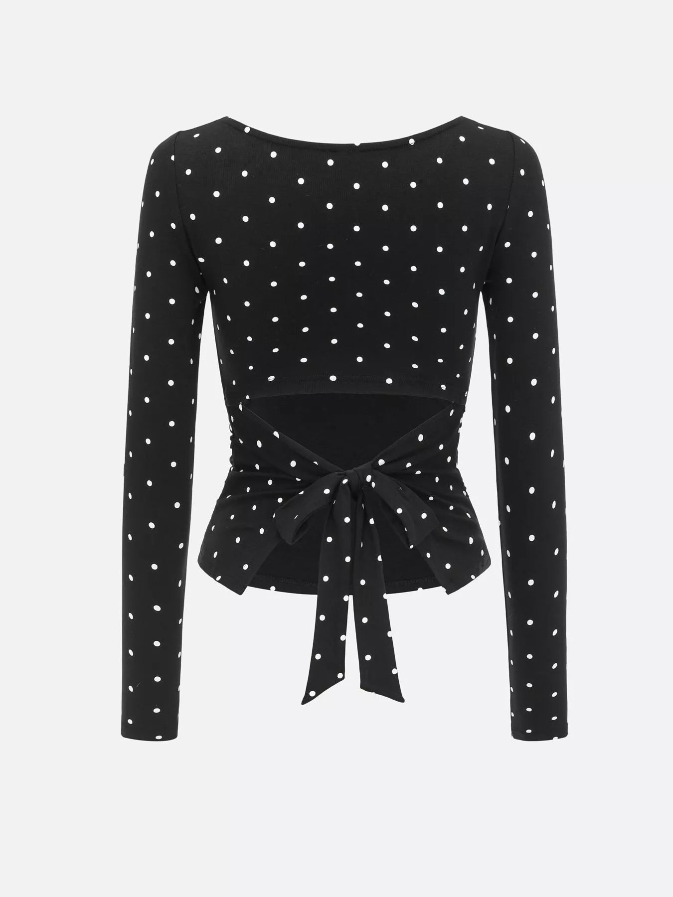 Trendsi Long Sleeve Polka Dot Tie Back T-Shirt -