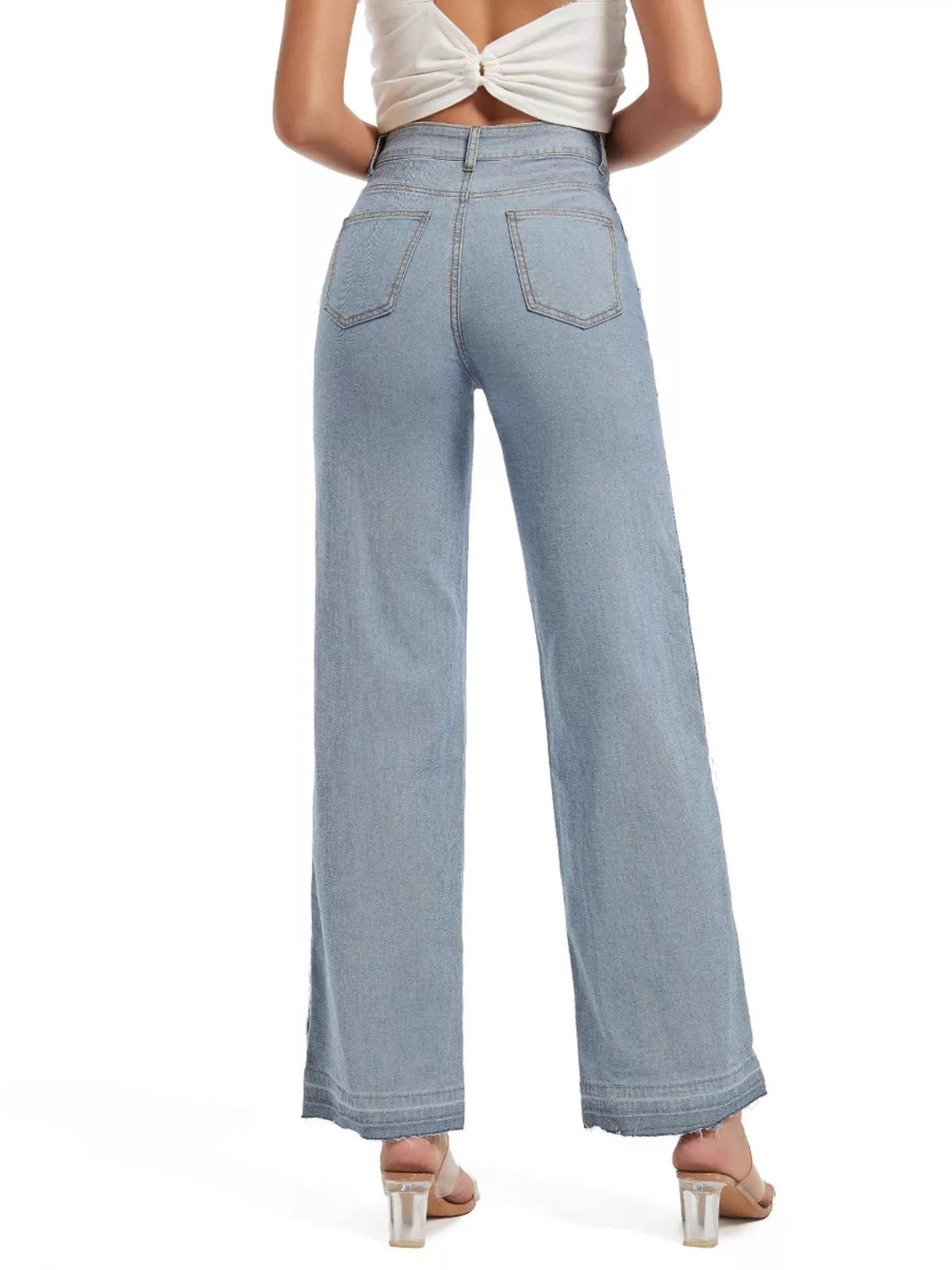 High-Waisted Two Tone Jeans in blue, back view