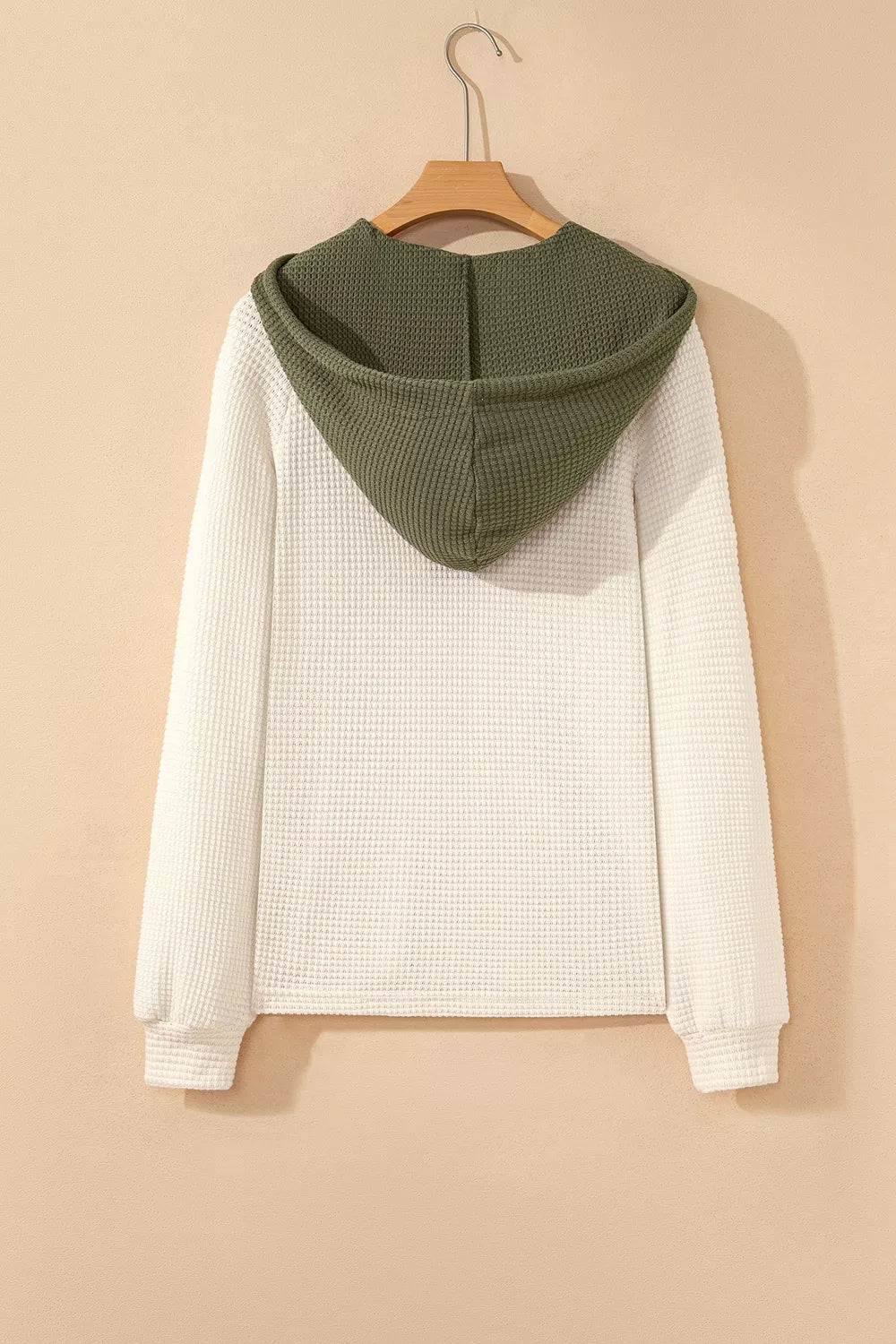 Trendsi Drawstring Waffle Knit Henley Hoodie -