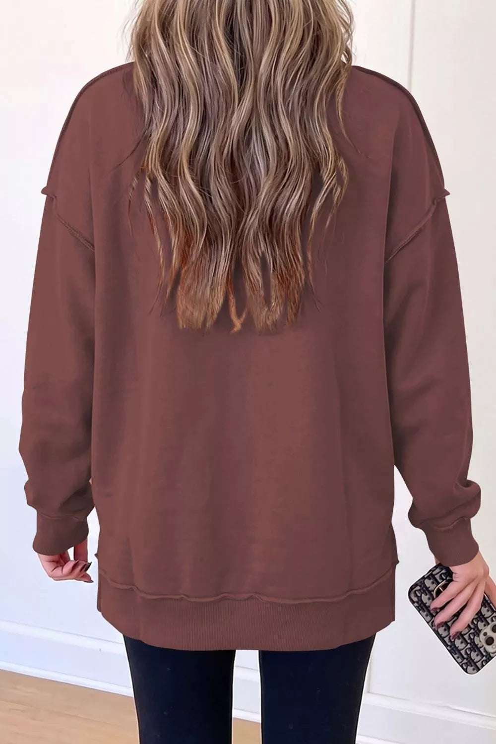 Brown thanksgiving turkey high neck graphic sweatshirt — back view