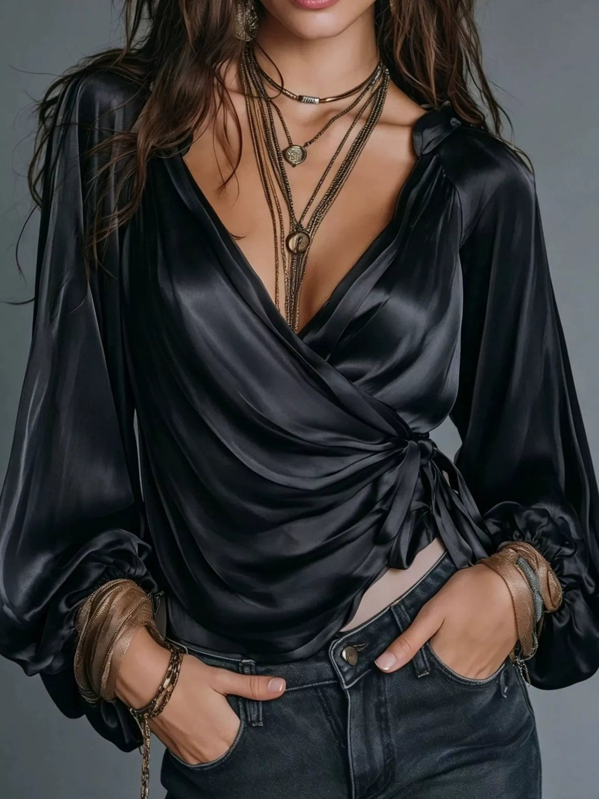 Satin blouse, black front