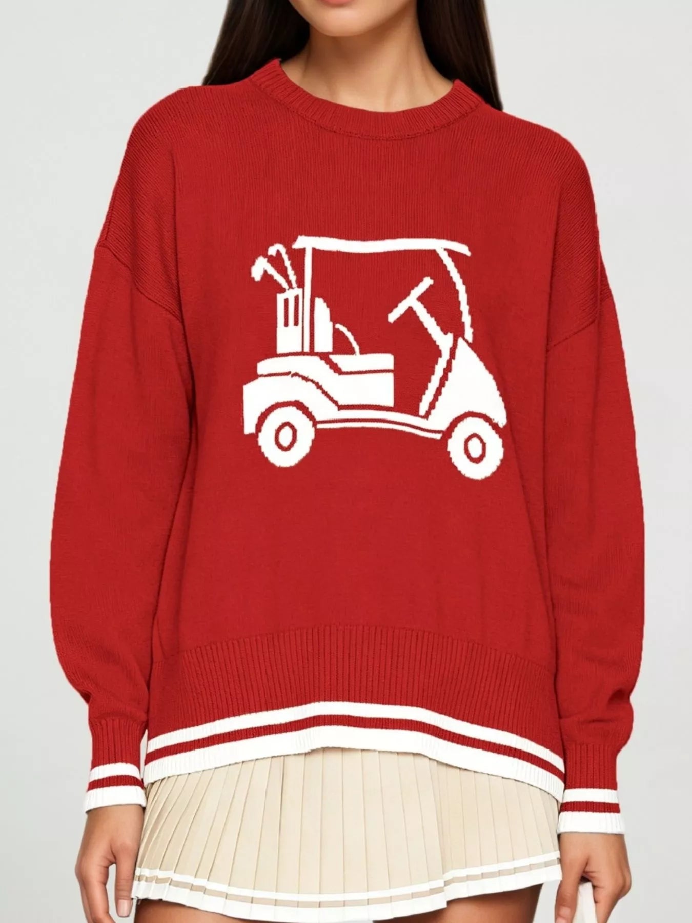 Trendsi Golf Cart Graphic Dropped Shoulder Sweater -