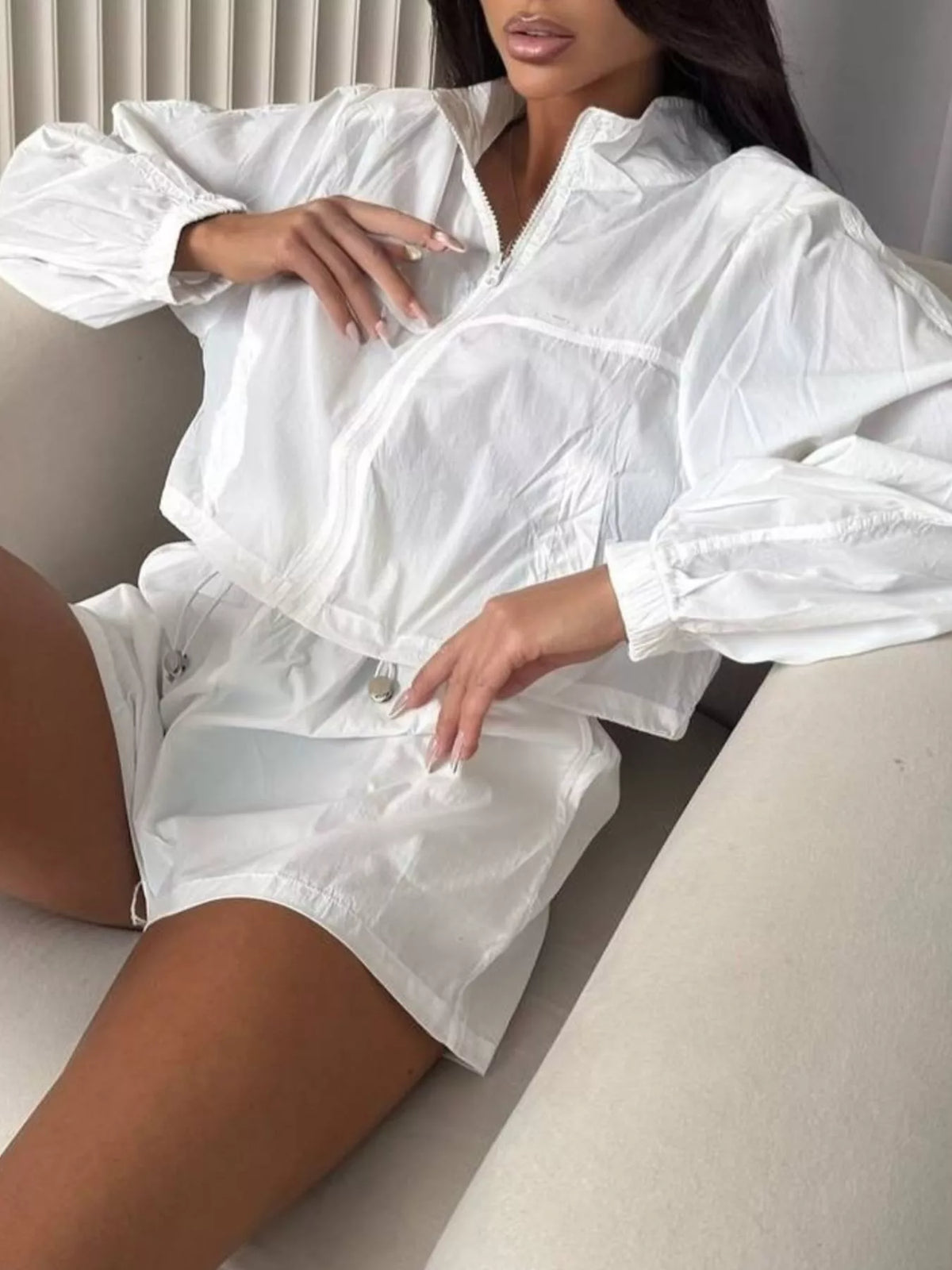 Trendsi Zip-Up Crop Jacket and High-Waisted Shorts Set -