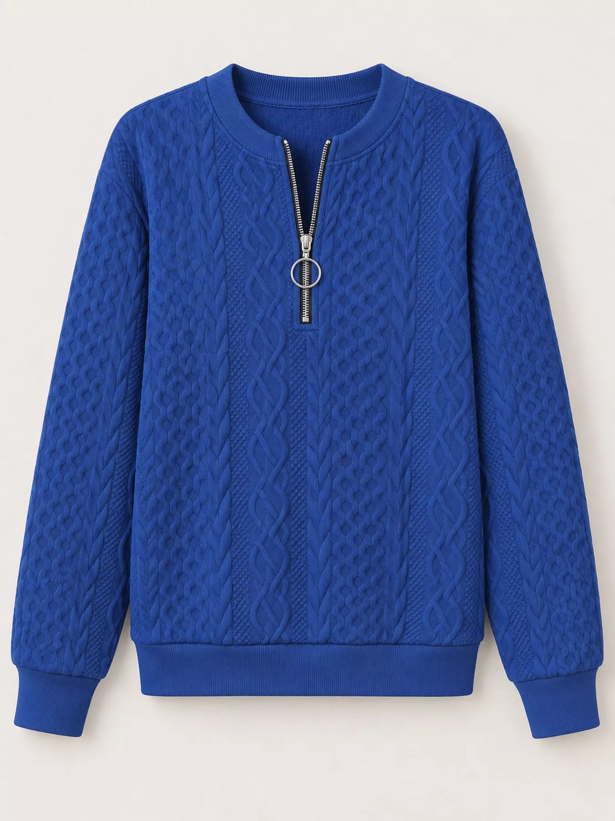 Quarter-Zip Cable Knit Sweatshirt — garment front