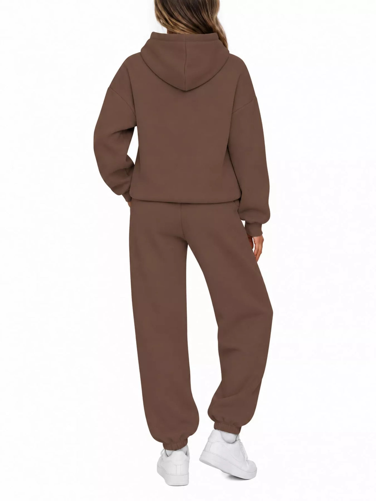 Drop Shoulder Hoodie and Jogger Sweatpants Set — back view