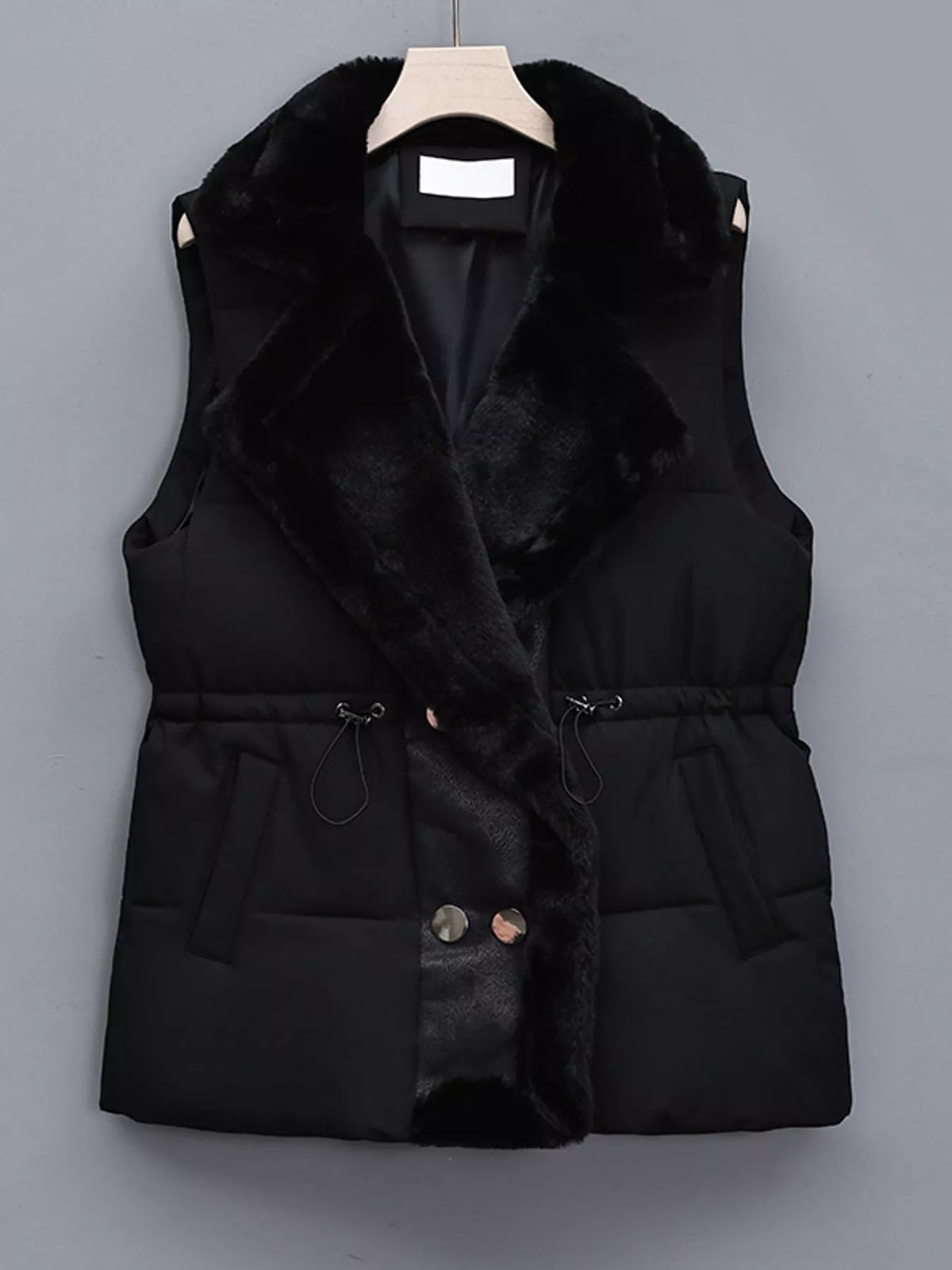 Faux-fur-trim vest, black front