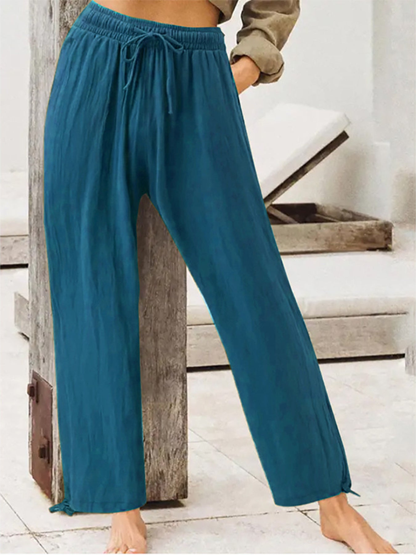 Trendsi Full Size Casual Drawstring Wide-Leg Pants Plus Size -