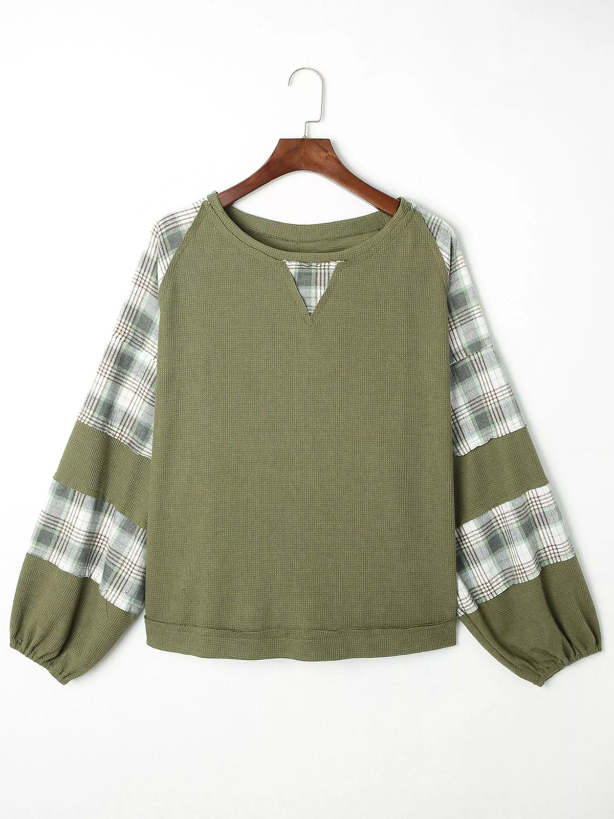 Plaid-patch top, hanging front