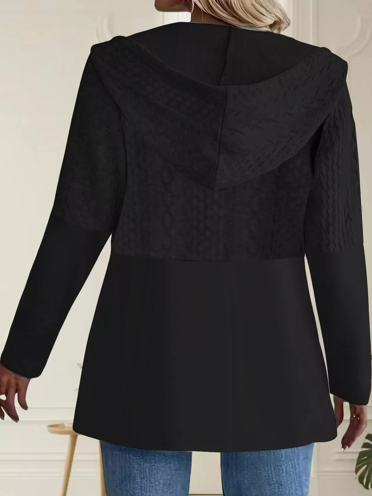 Textured hooded jacket, black back