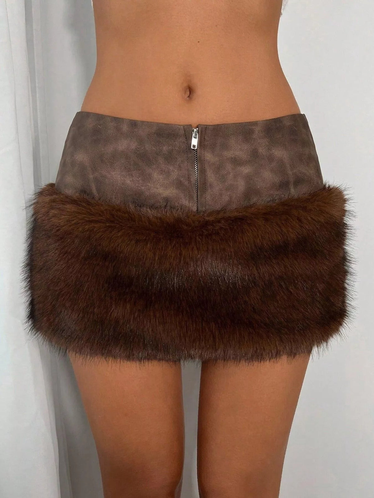 Trendsi Faux Fur Trim Mini Skirt -
