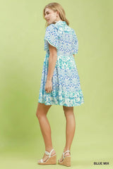 Trendsi Umgee Mixed Floral Tiered Mini Dress with Flutter Sleeves -