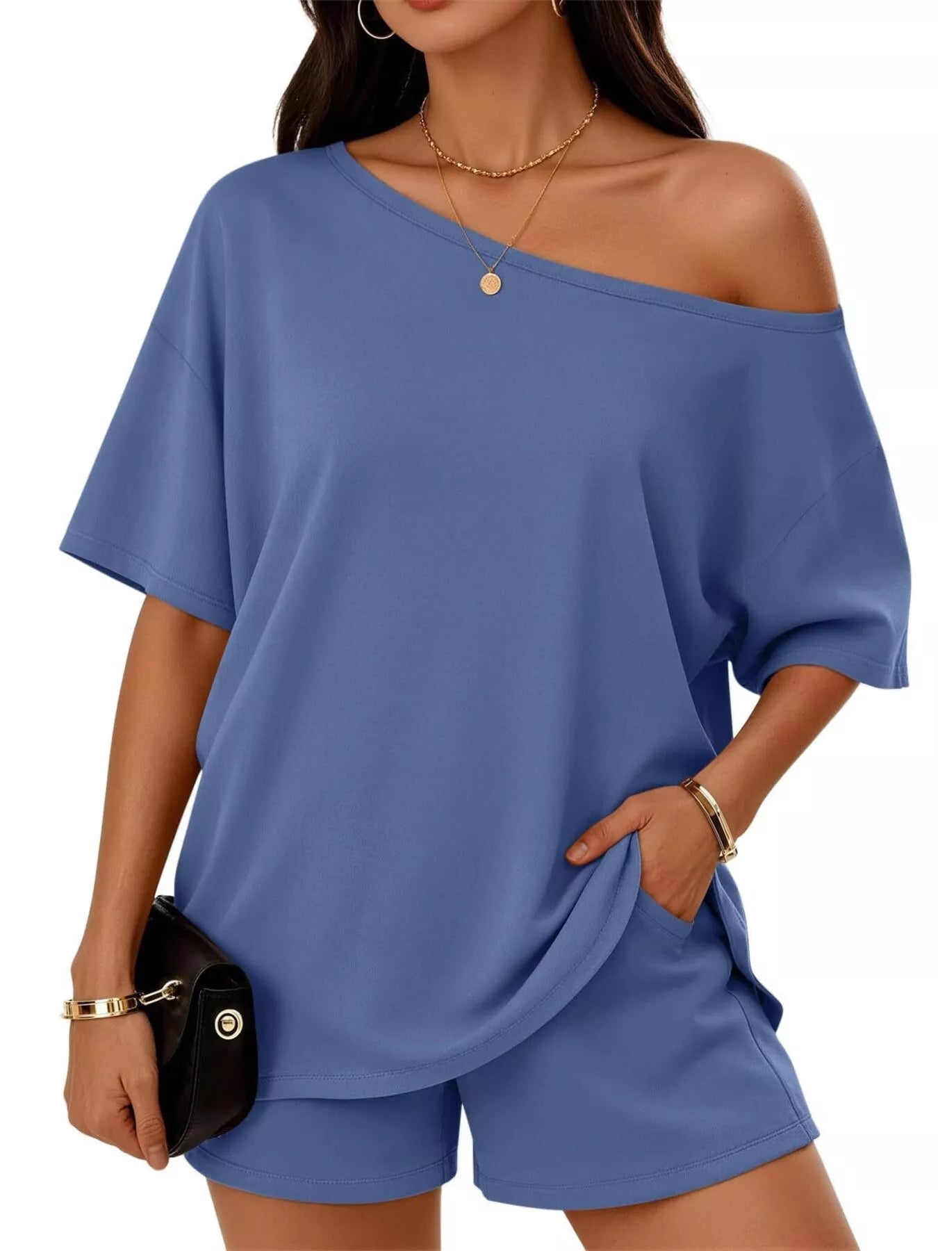 Trendsi One-Shoulder Short Sleeve Top and Shorts Set -