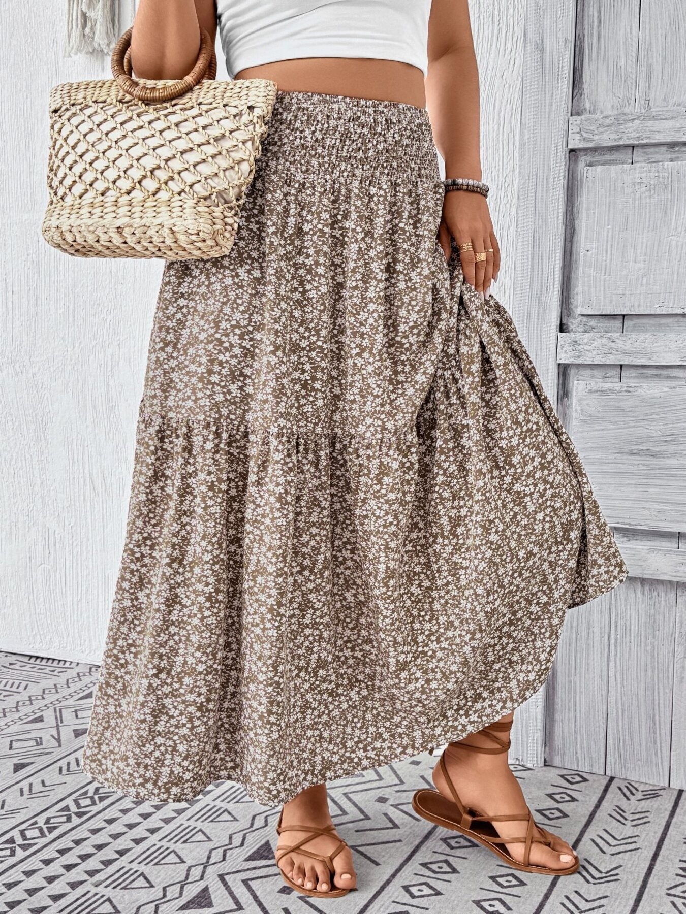 Trendsi Plus Size Floral Print Tiered Skirt -