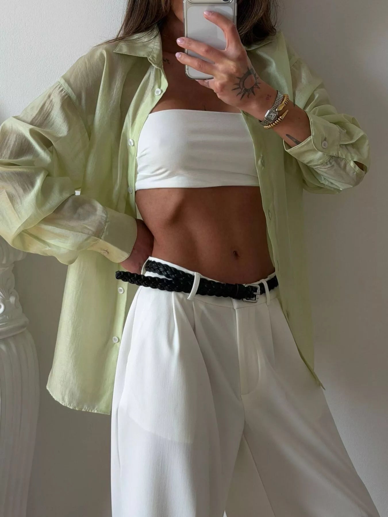Trendsi Sheer Oversized Button-Up Shirt -