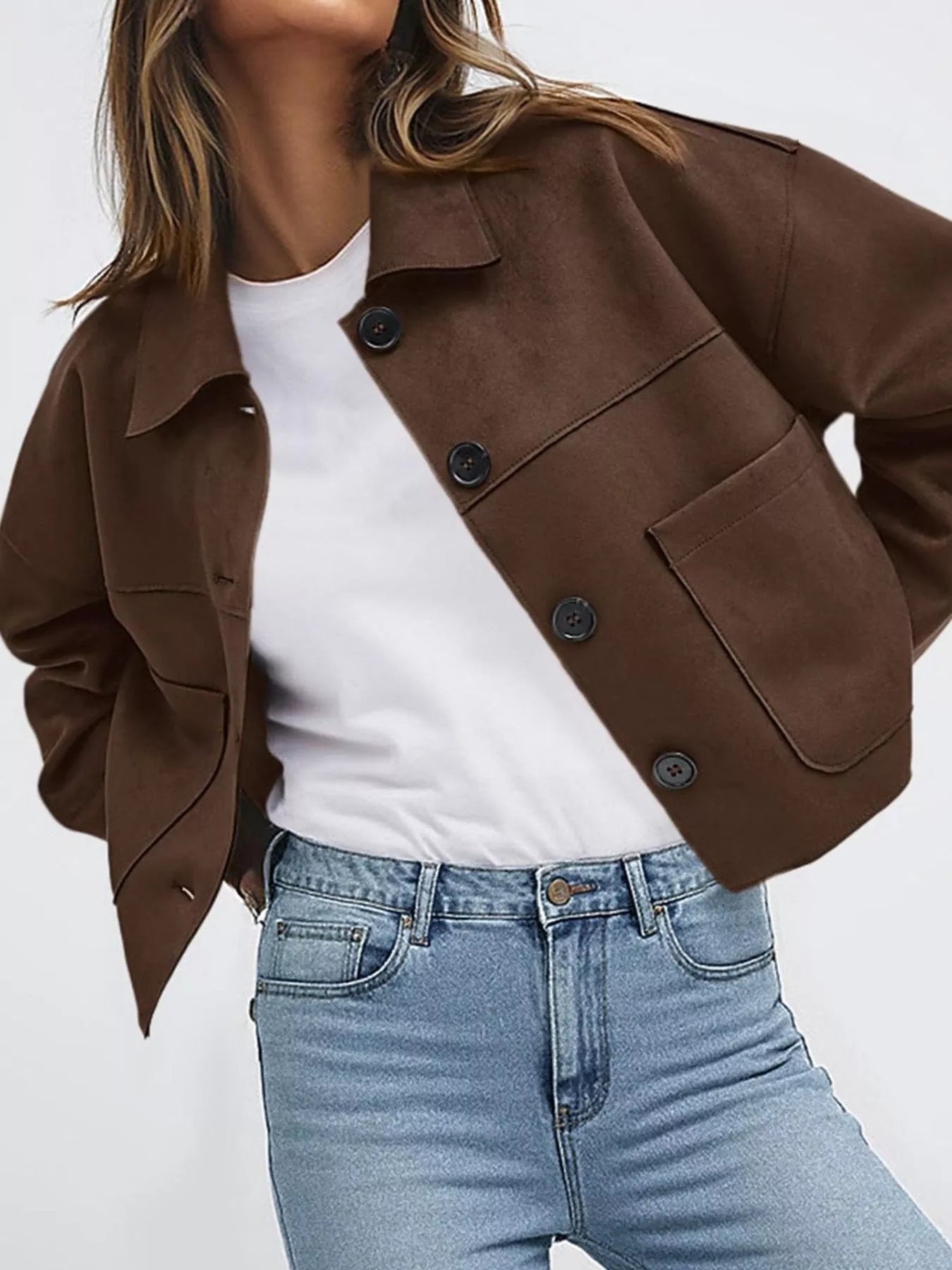 Trendsi Button-Down Cropped Jacket -