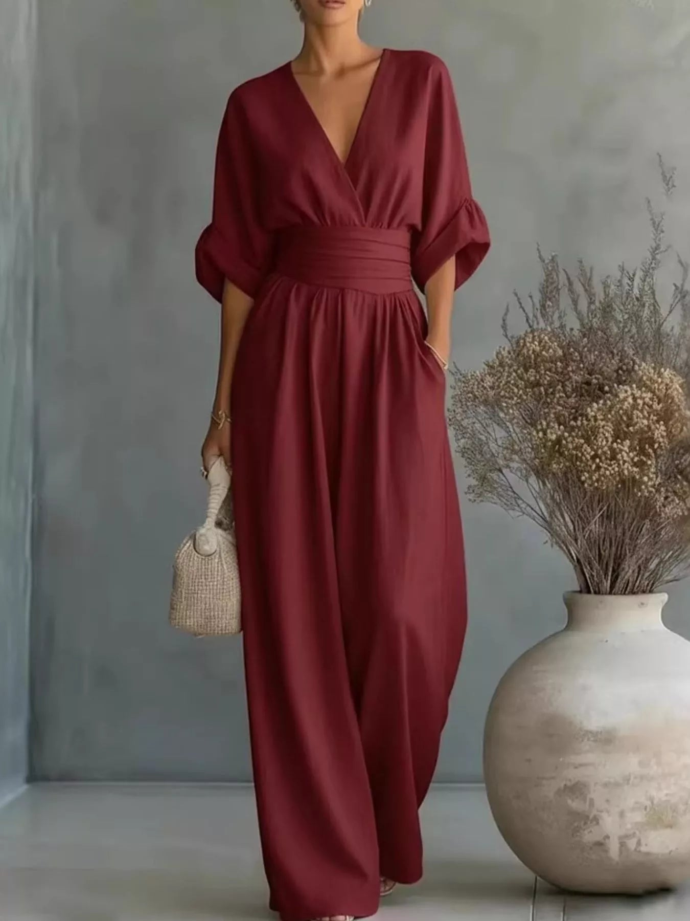 Trendsi Full Size Half Sleeve Wide-Leg Jumpsuit Plus Size -