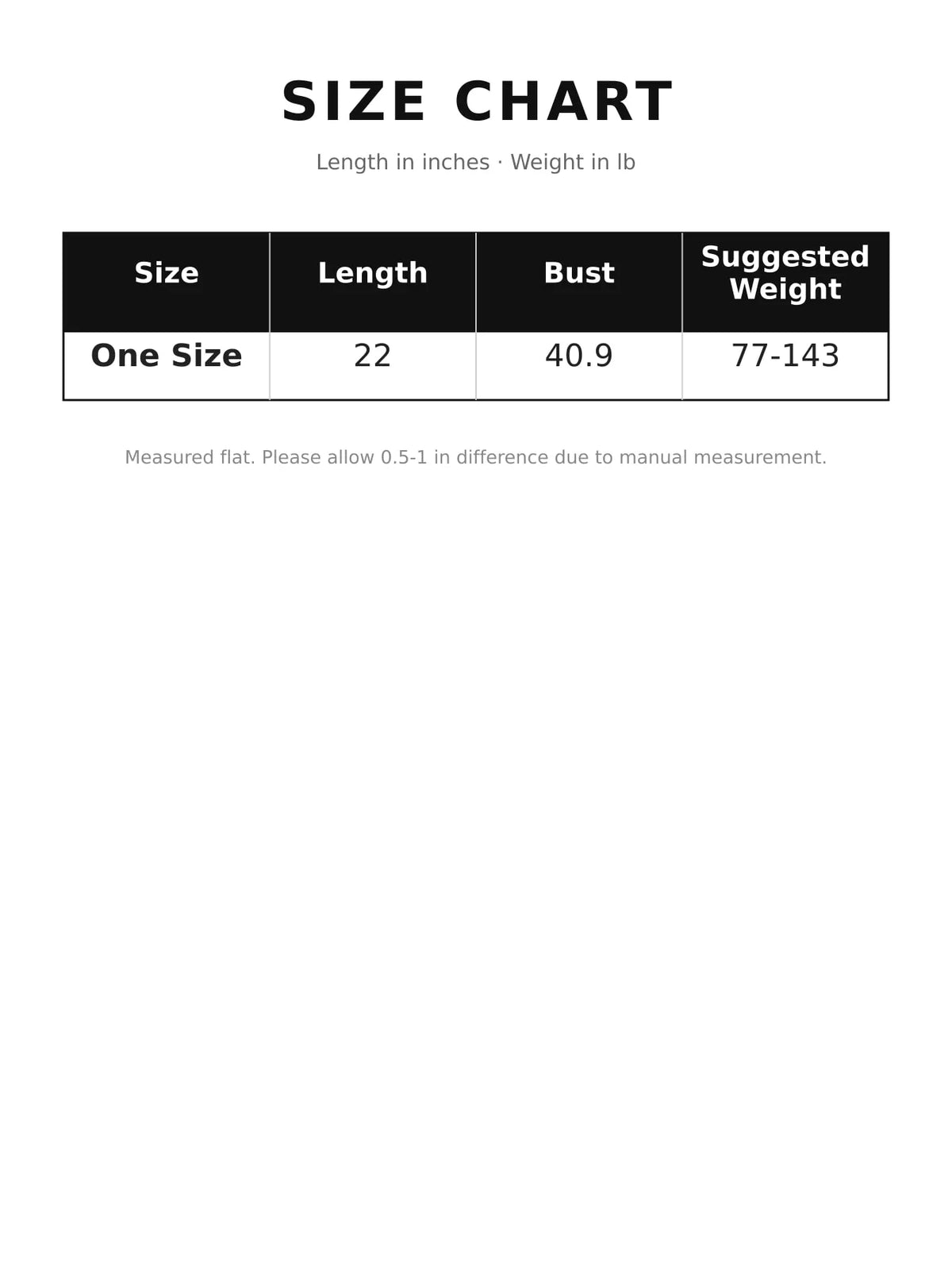 Size and measurement chart for sleeveless sweater vest
