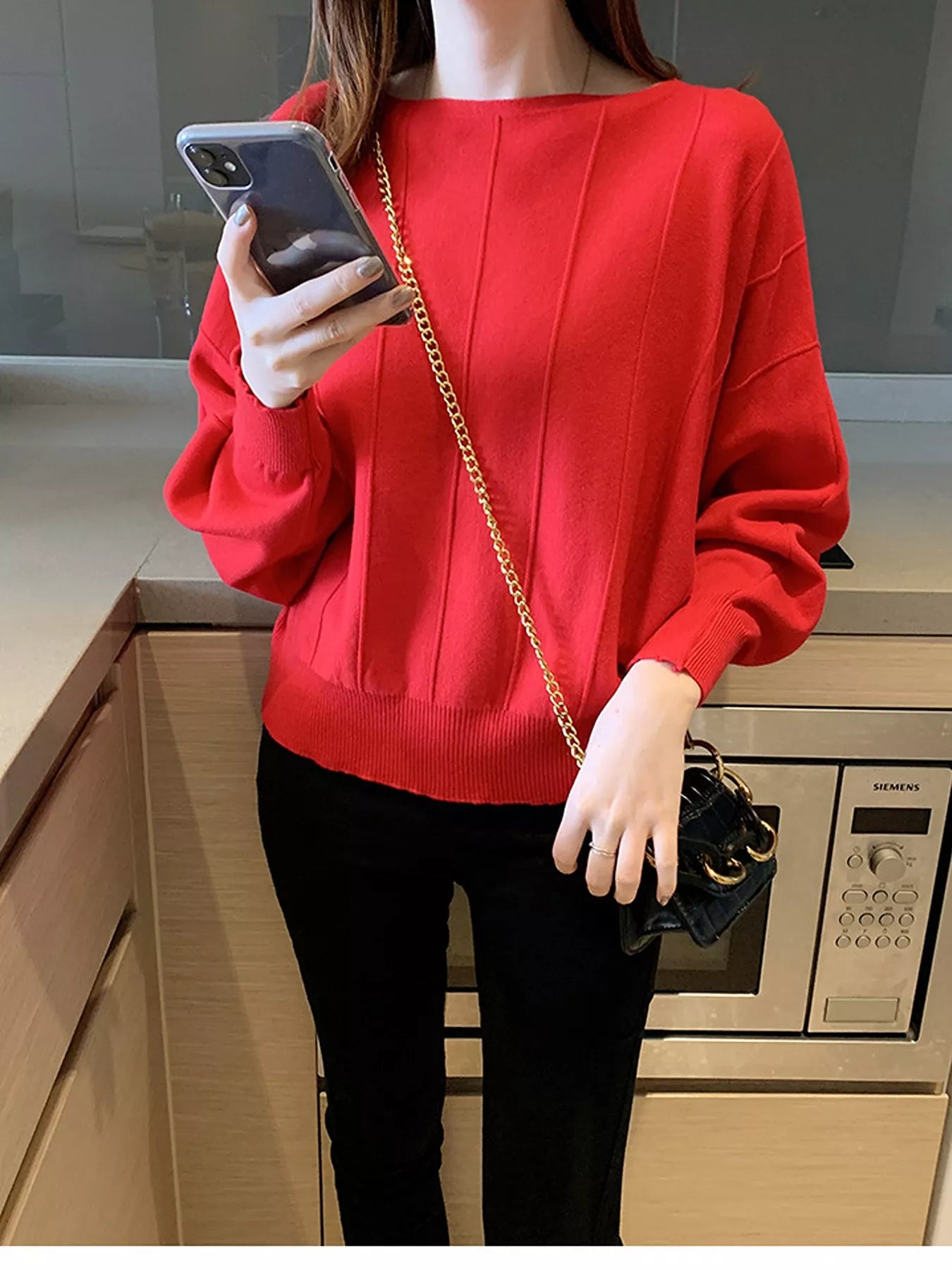Trendsi Ribbed Hem Batwing Sleeve Knit Top -