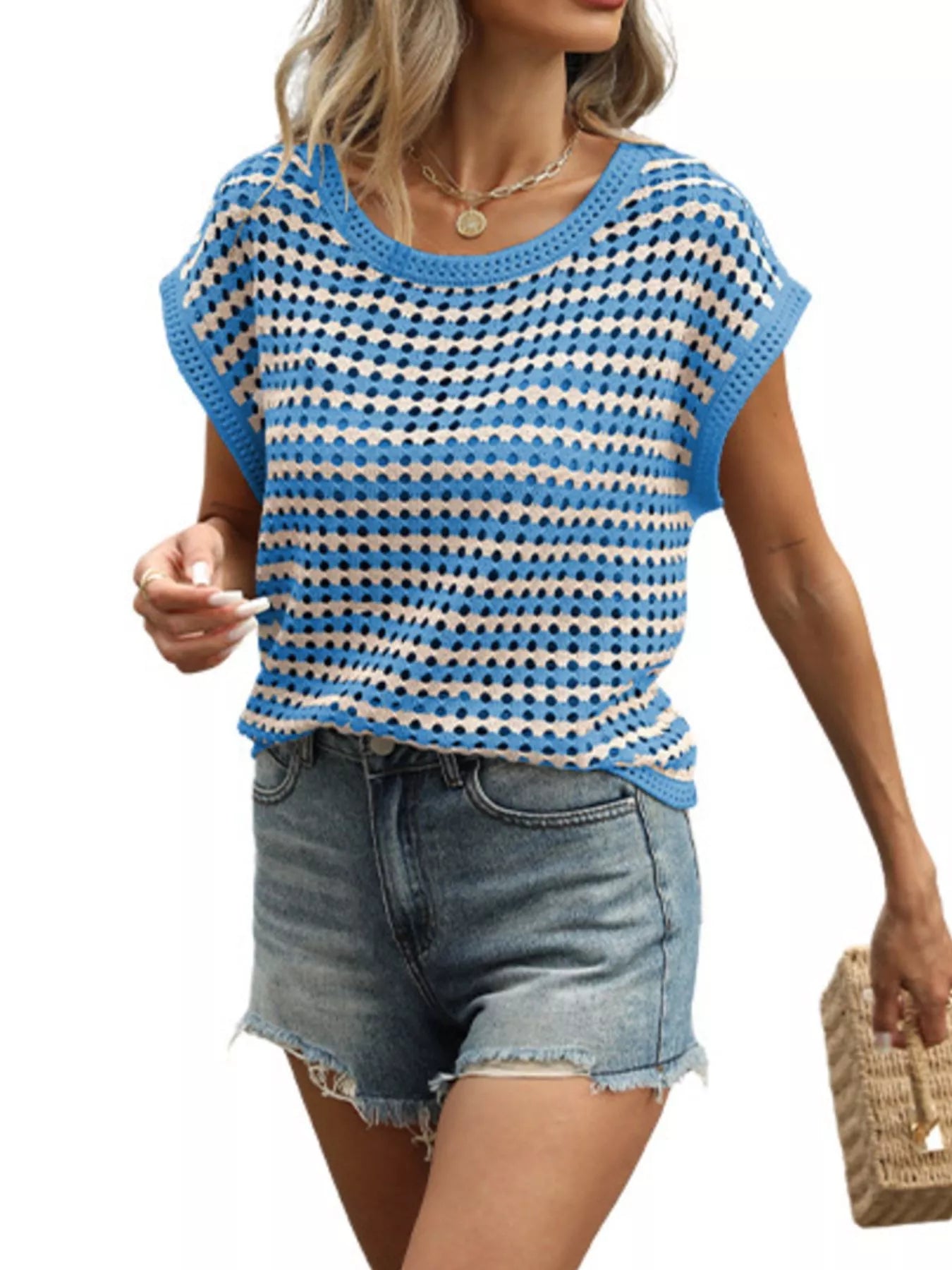 Trendsi Striped Hollow Out Knit Top -