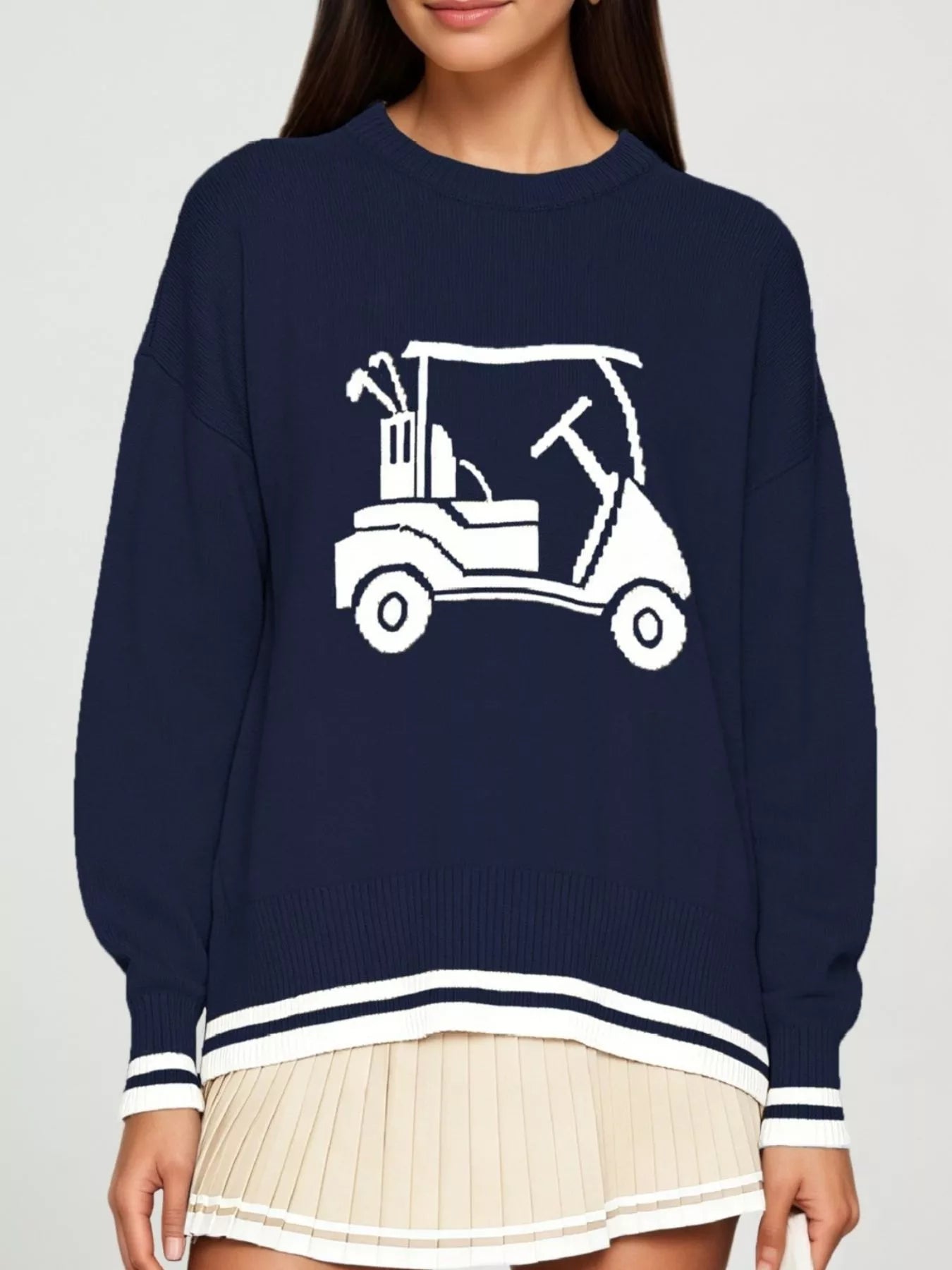 Trendsi Golf Cart Graphic Dropped Shoulder Sweater -