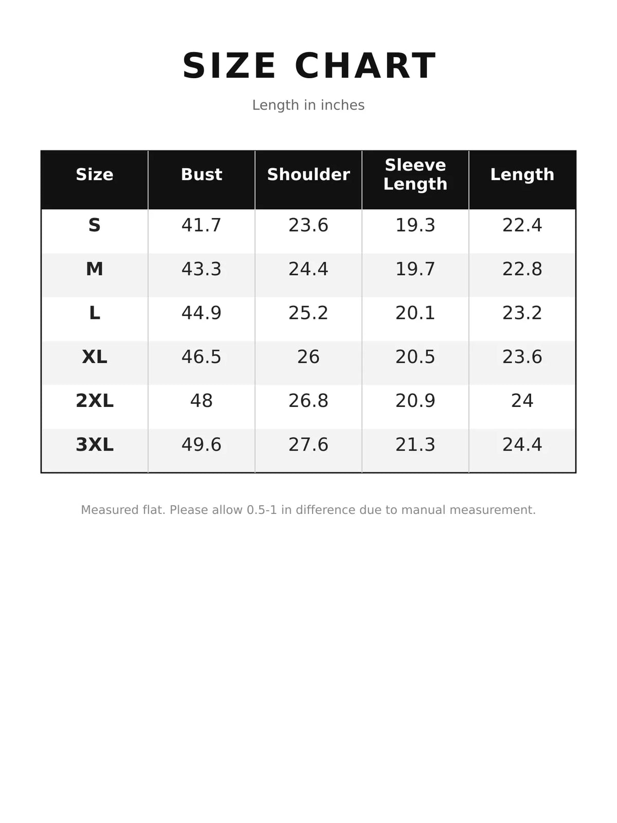 Size chart for women's leopard zip up hoodie