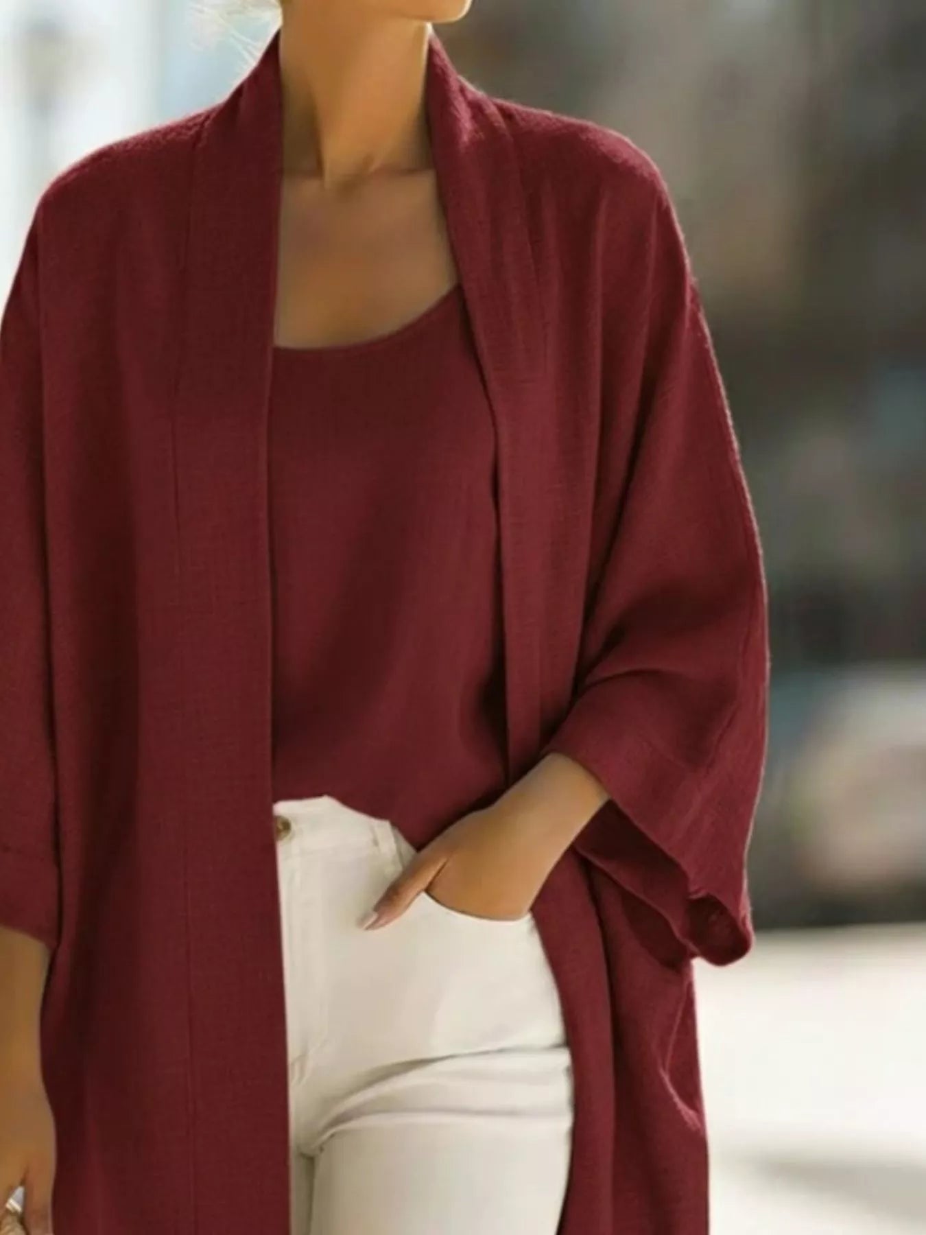 Trendsi Full Size Open-Front Cardigan and Matching Tank Top Set Plus Size -