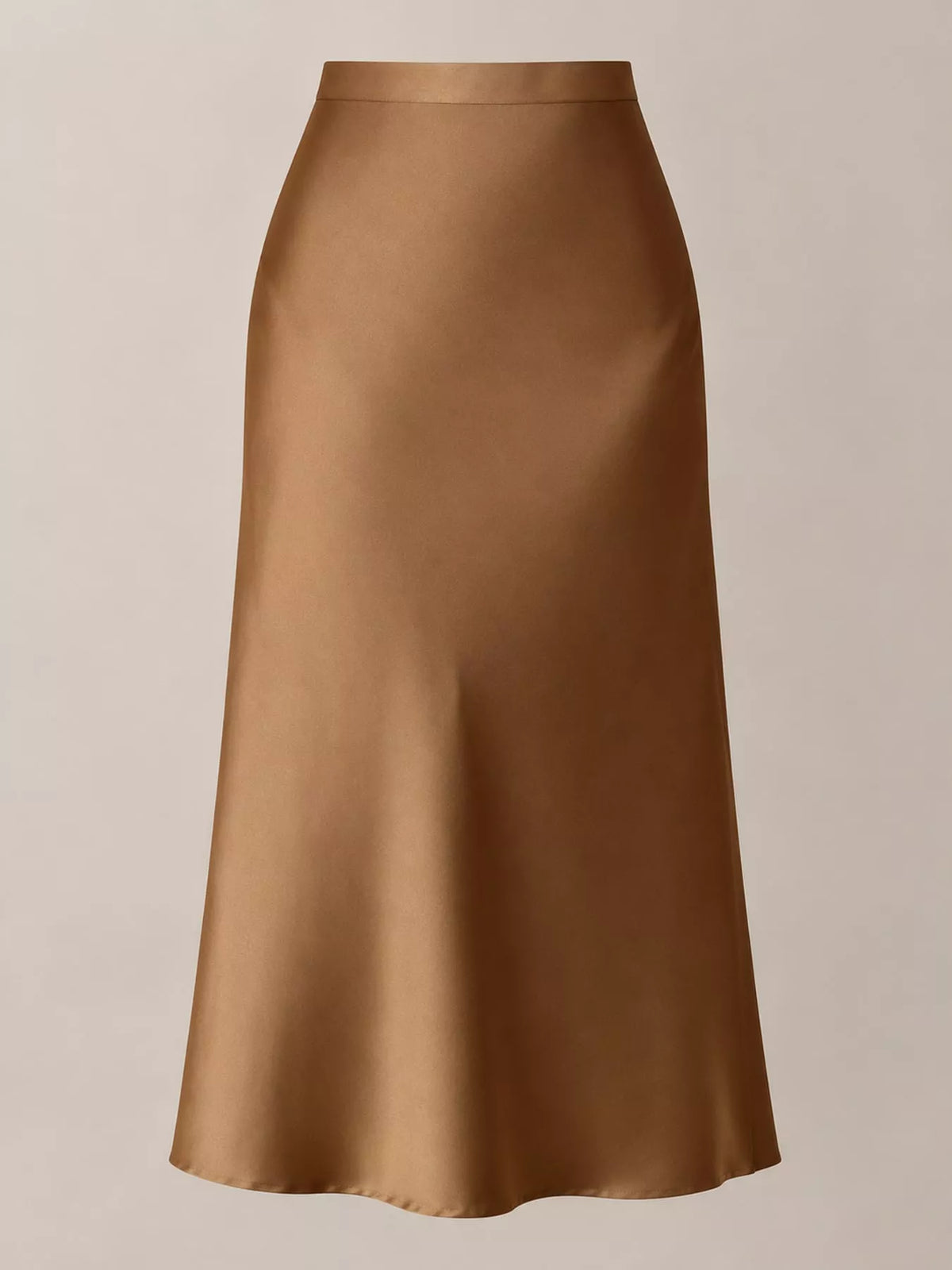 Satin midi skirt, brown flat front