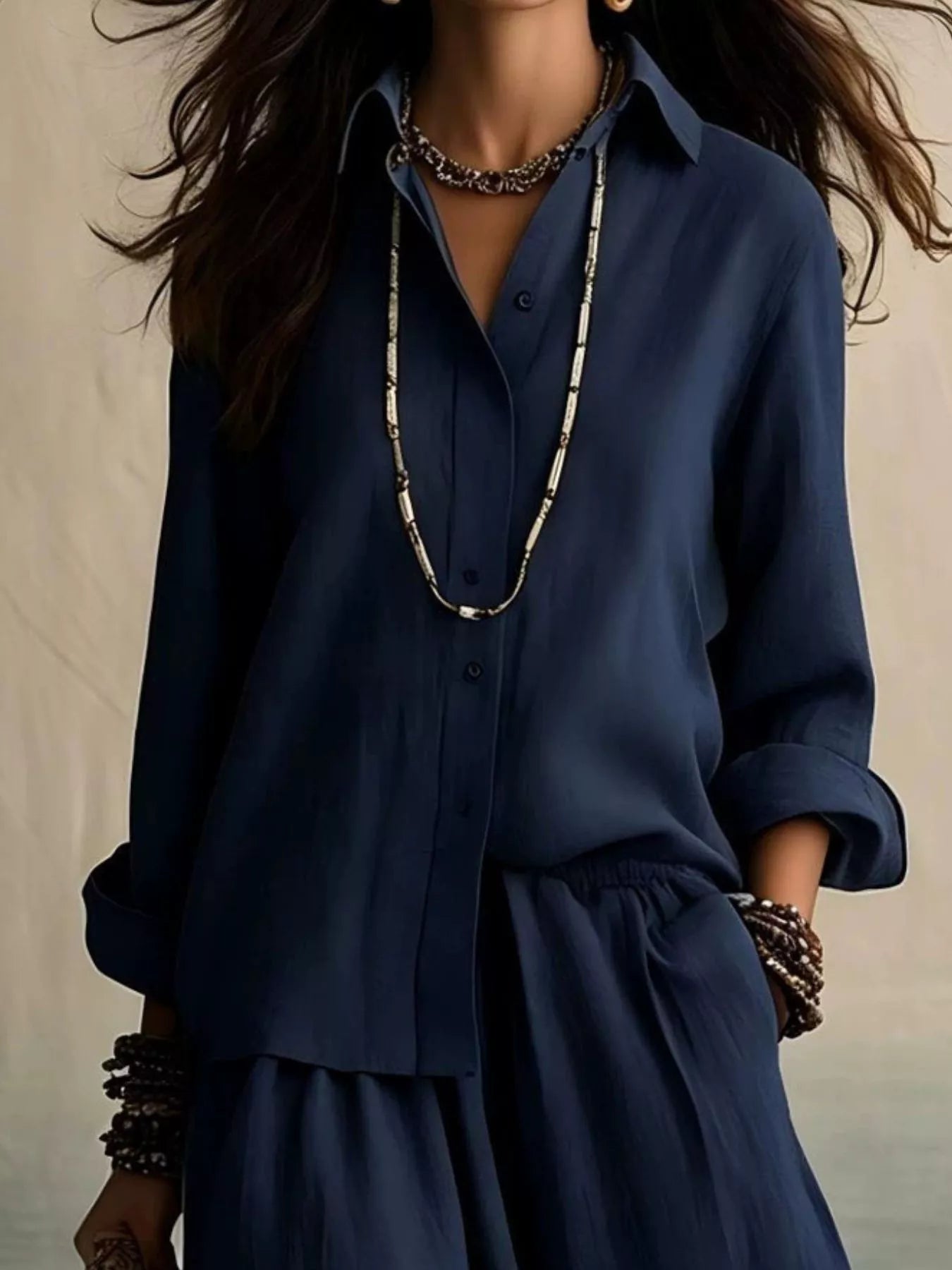 Trendsi Full Size Button Up Shirt and Wide-Leg Pants Set Plus Size -