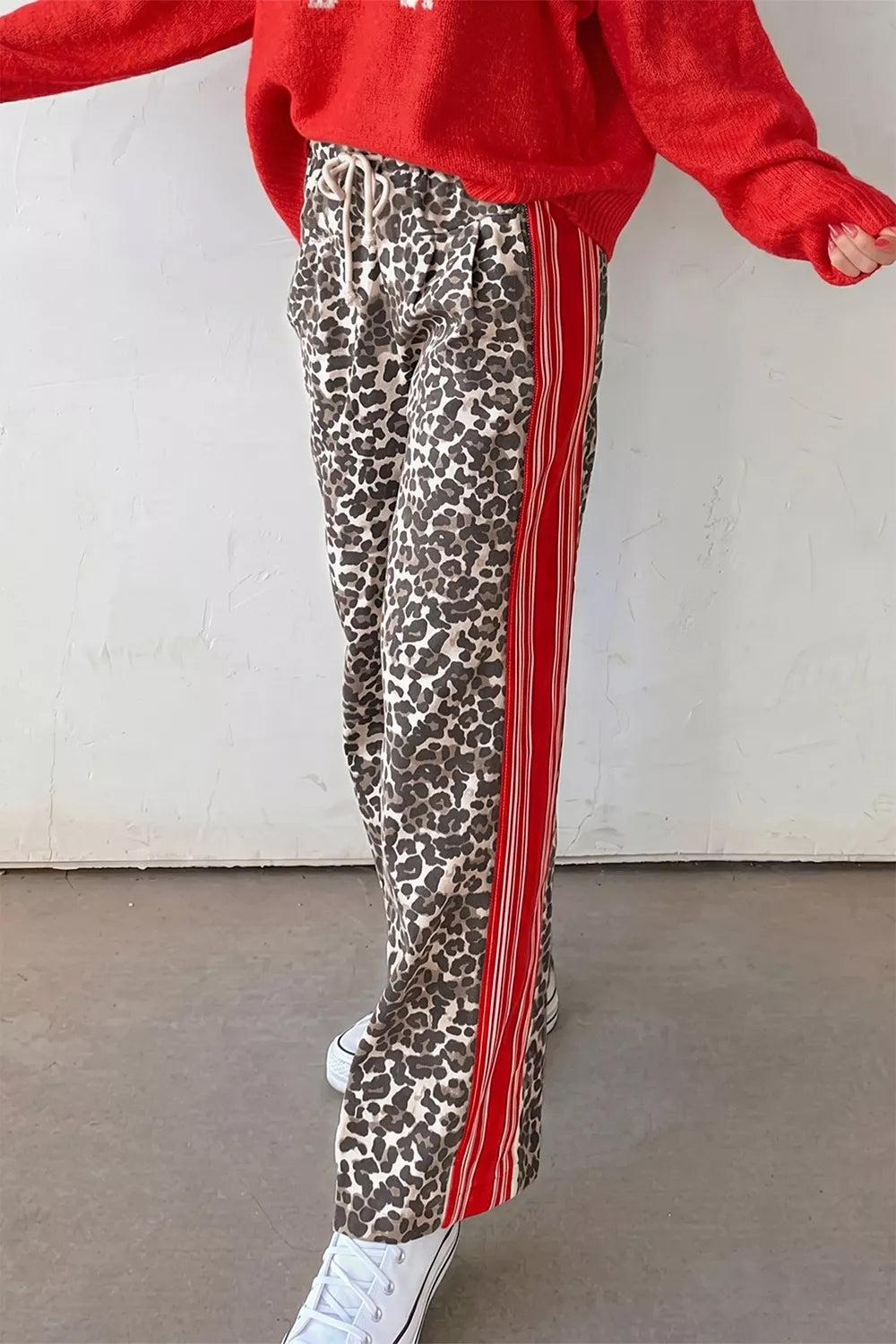 Trendsi Leopard Patchwork Elastic Waist Jeans -