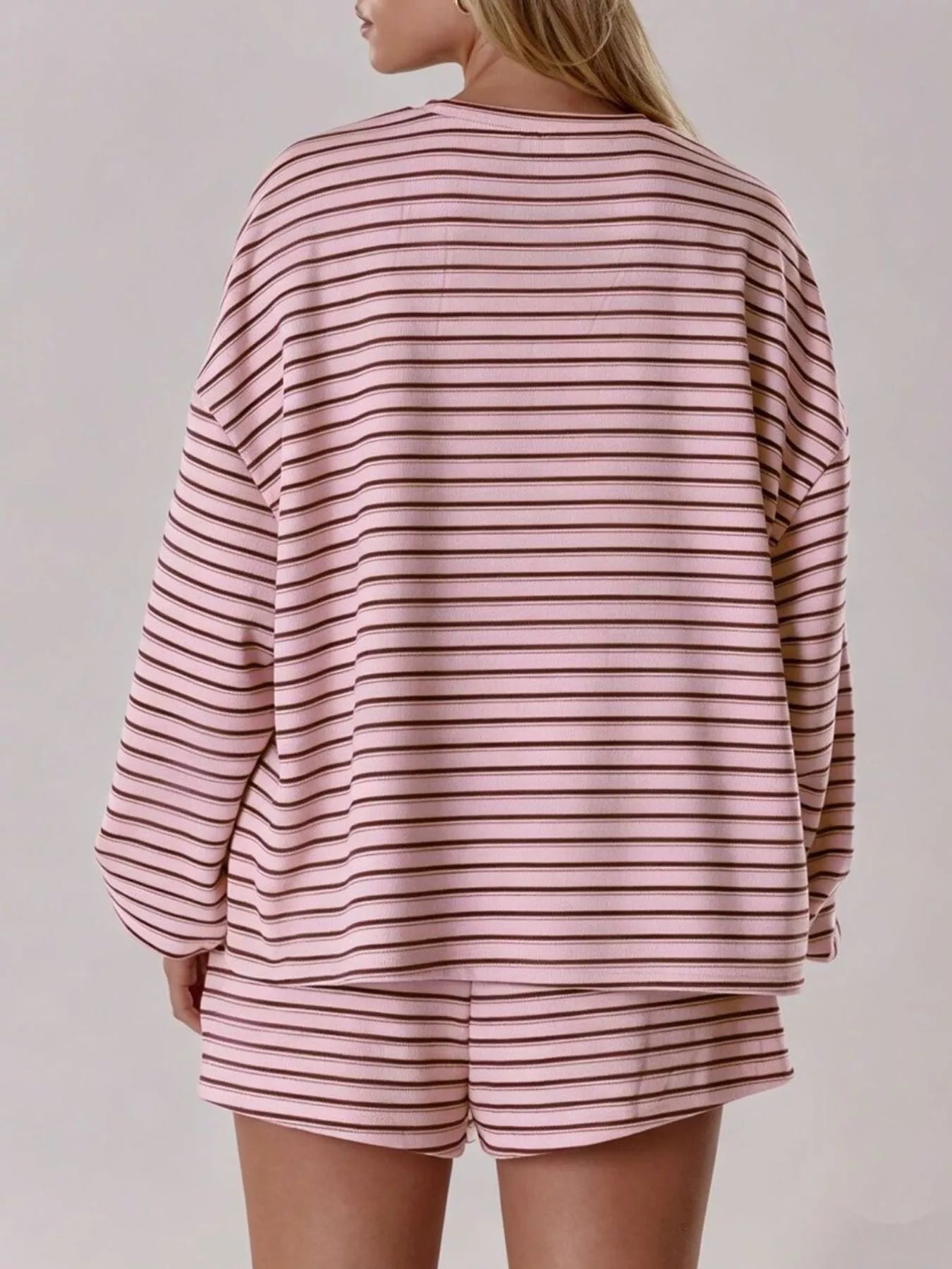 Trendsi Casual Striped Long-Sleeve Top and Shorts Set -