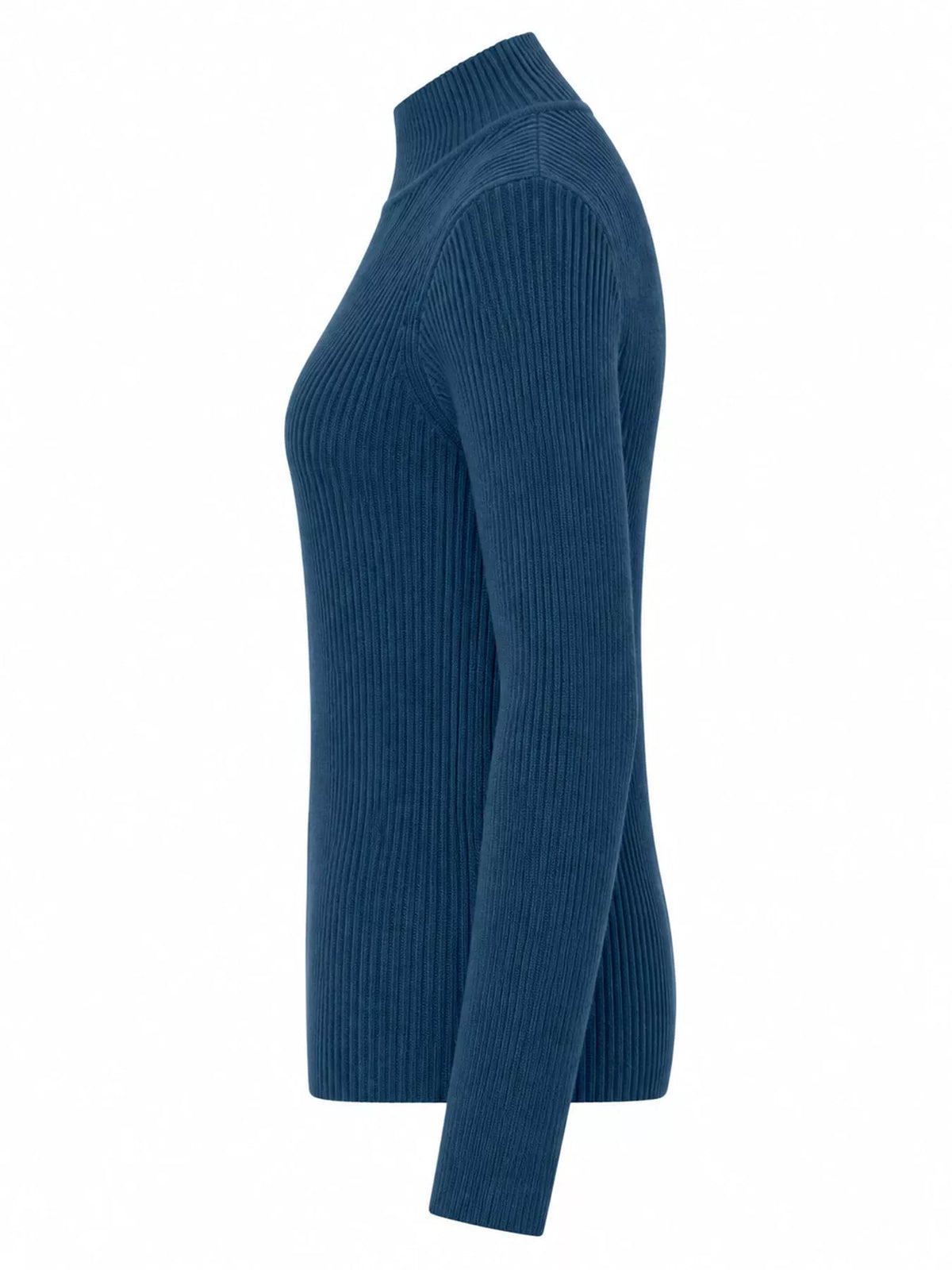 Navy ribbed mock neck long sleeve knit top