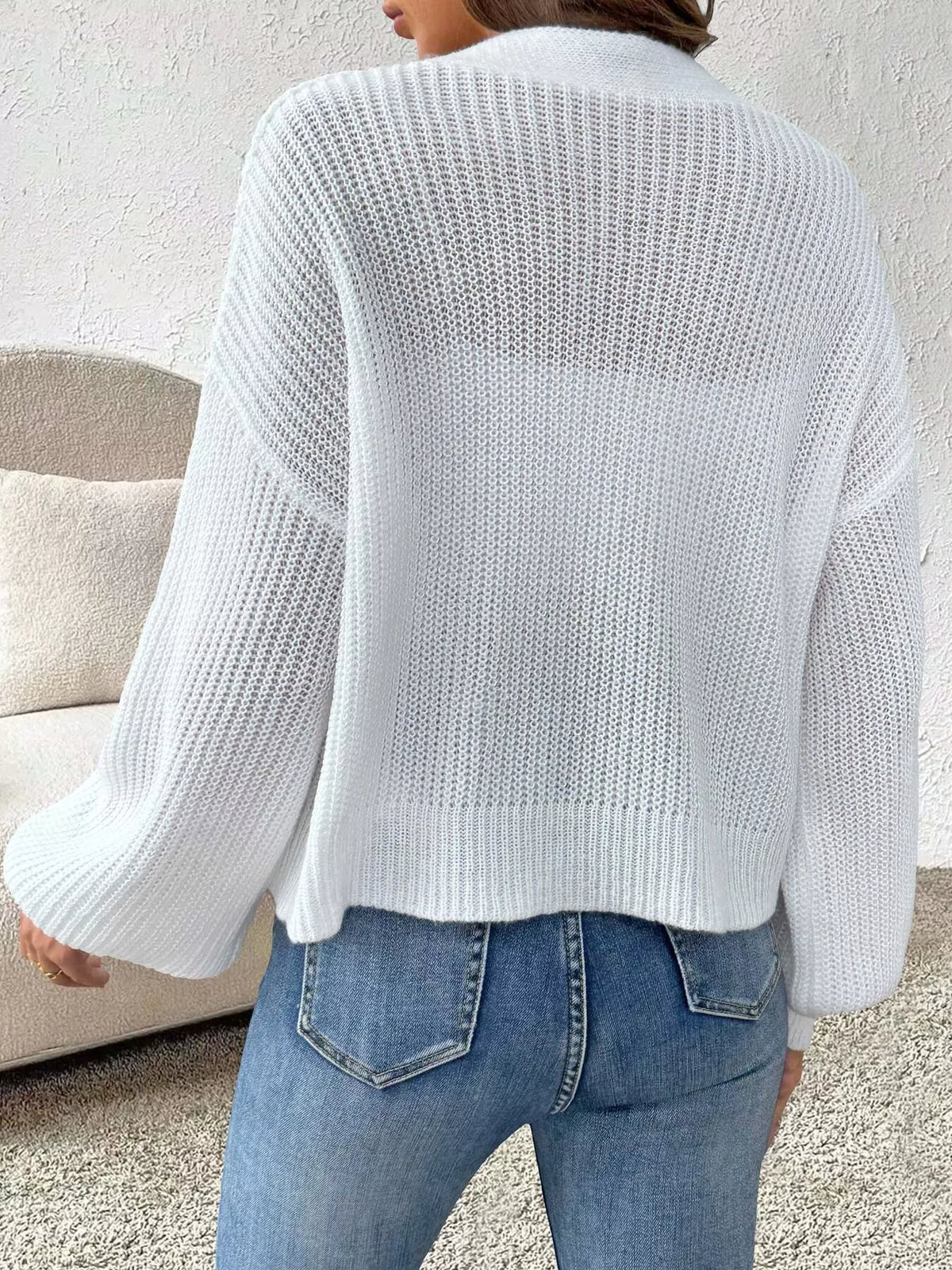 White Strawberry Applique Button-Up Cardigan back view
