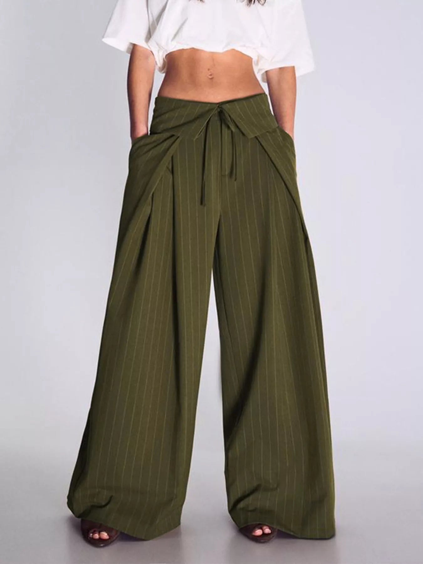 Trendsi High-Waisted Wide-Leg Pinstripe Pants -