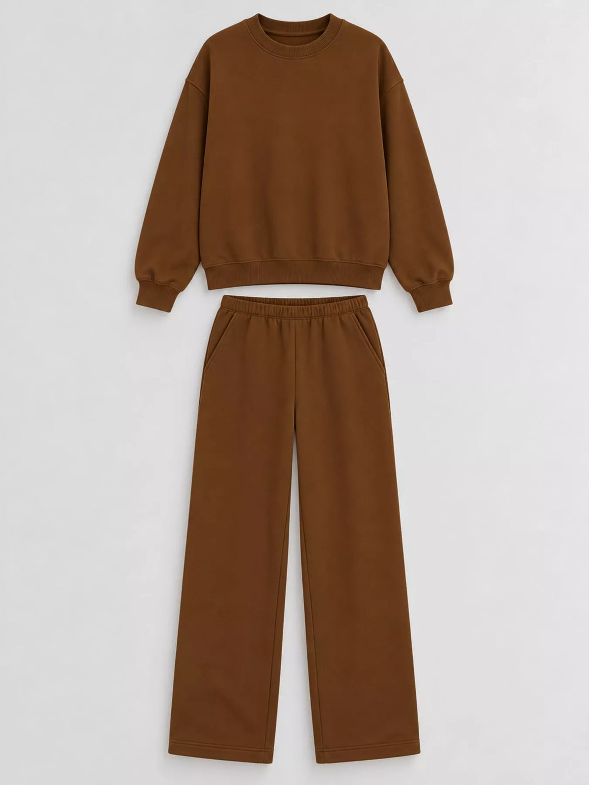 Crewneck Drop Shoulder Sweatshirt and Wide-Leg Pants Set — garment front